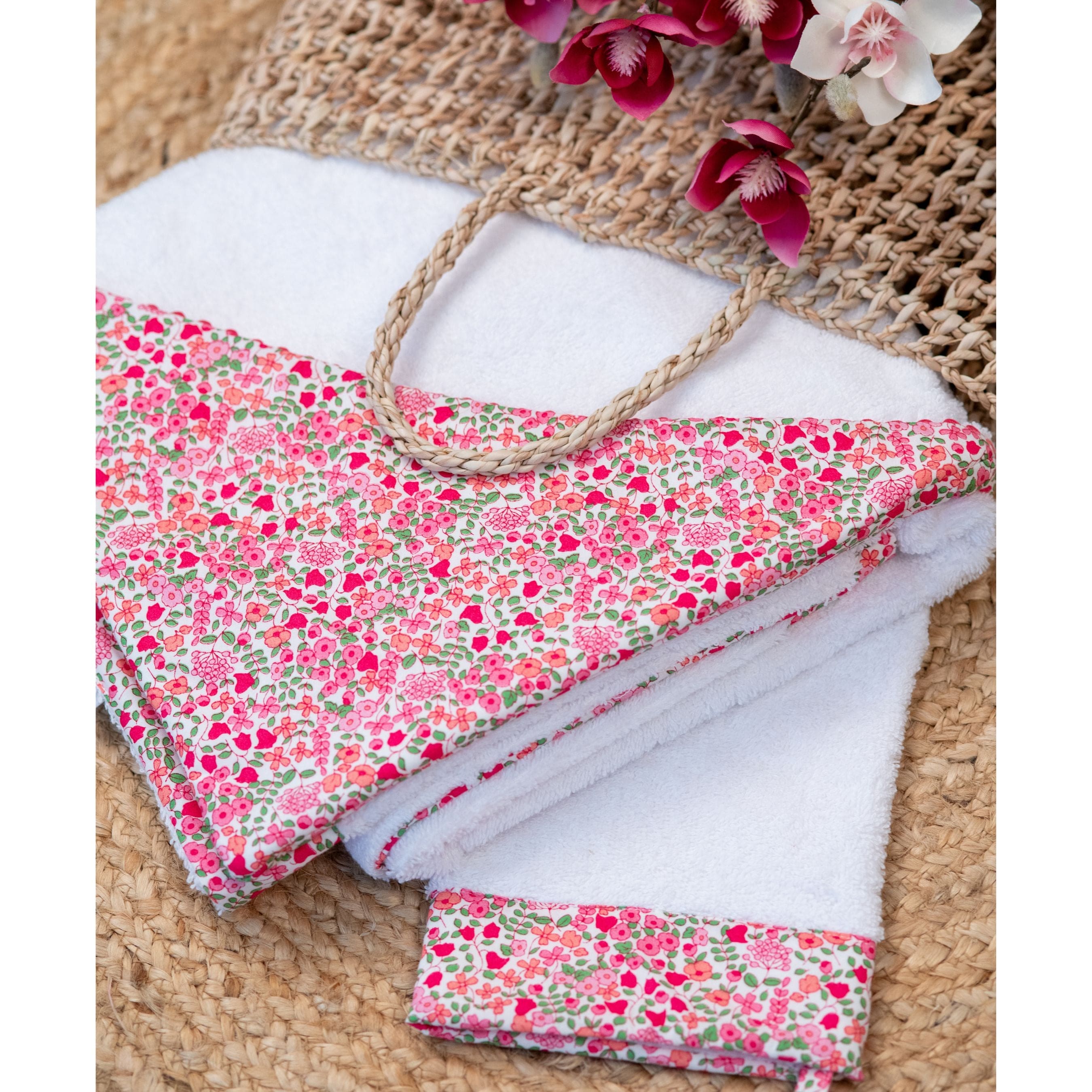 Lili Rose | Girls White & Pink Hooded Baby Towel & Mitt Set