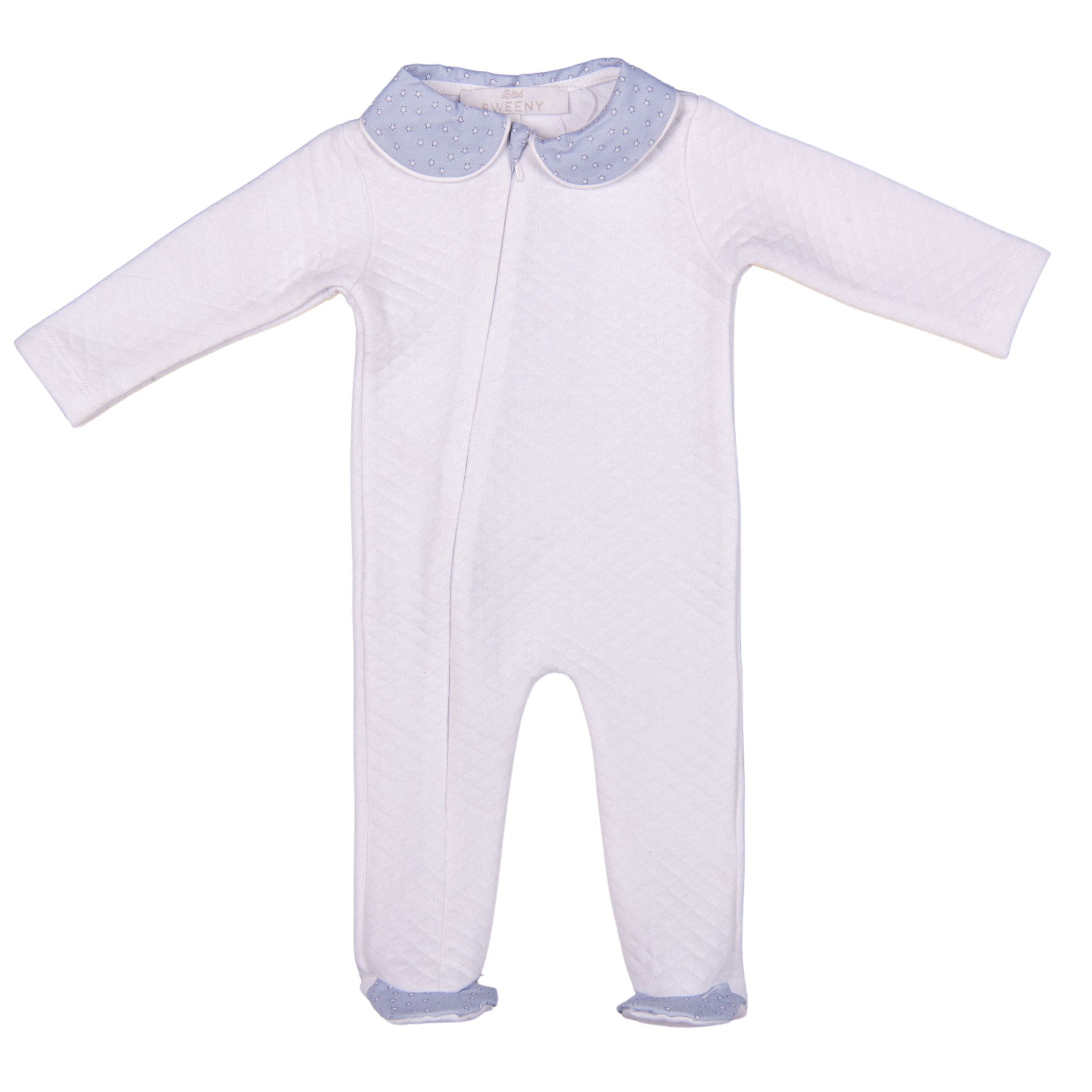 Little Stars | Boys White Quilted Cotton Zipper All-in-one