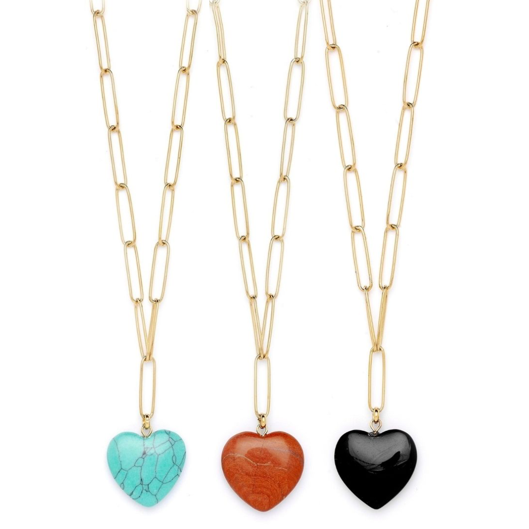 Stellar Gemstone Heart Chain Necklace
