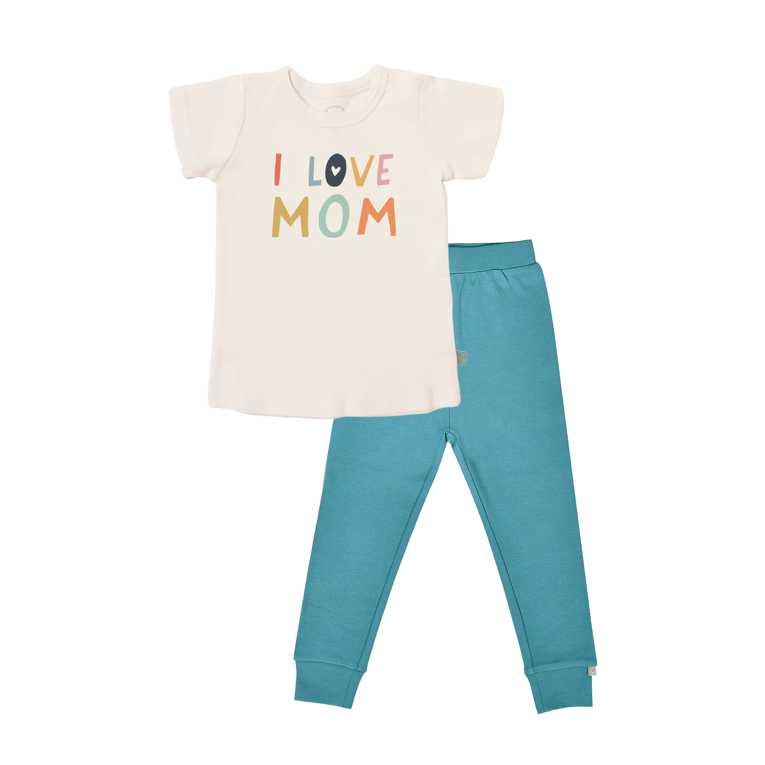 Short Sleeve Pajama Set | Love Mom Vintage Aqua