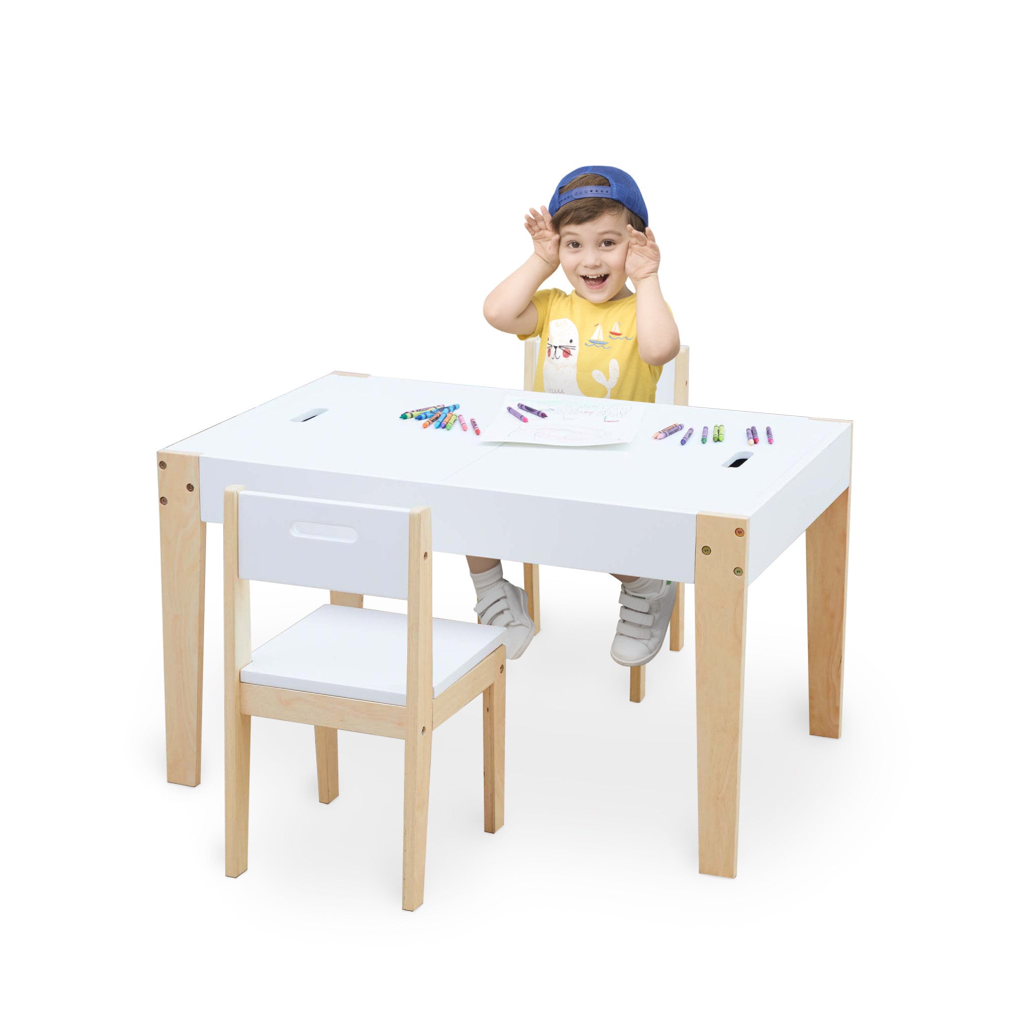 Fantasy Fields 3 Piece Play Table And Chairs Set With Storage And 2-way Chalkboard Table Top, White
