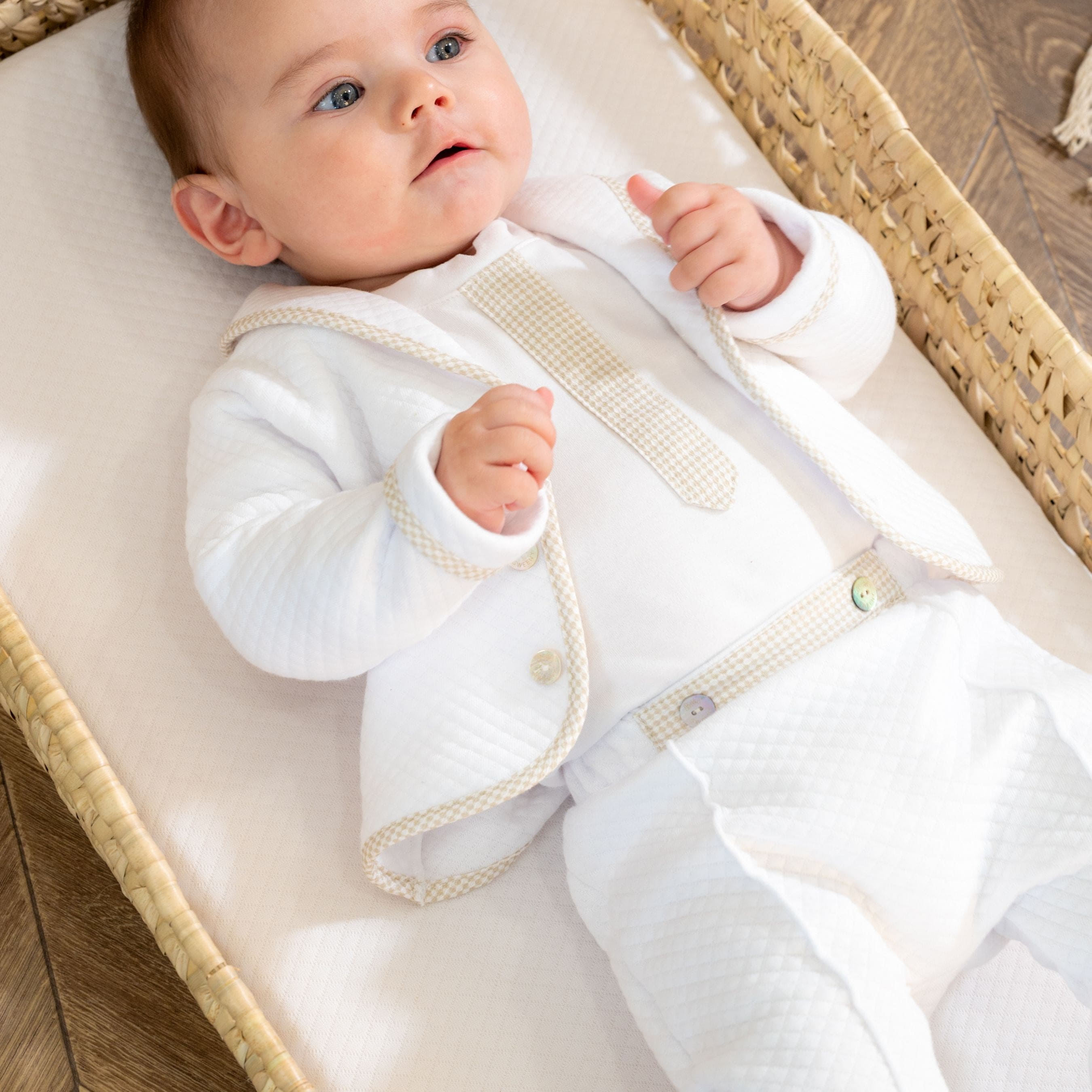 Lucas | Boys White & Blue Cotton Gingham Pants Suit (3)