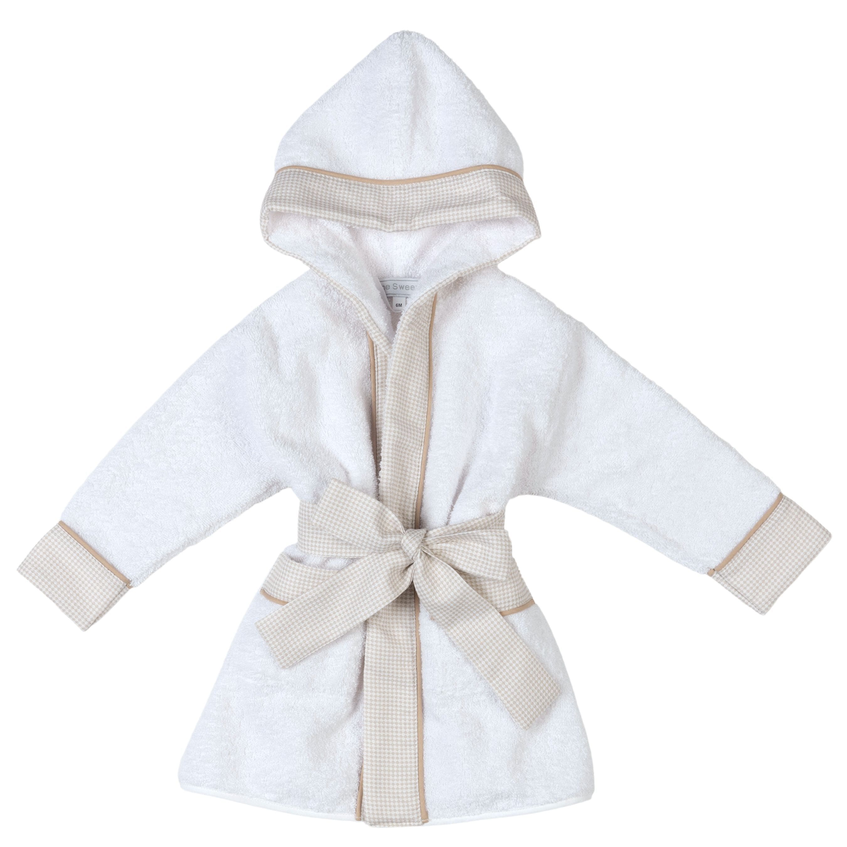 Lucas | Boys White & Beige Gingham Personalised Bathrobe