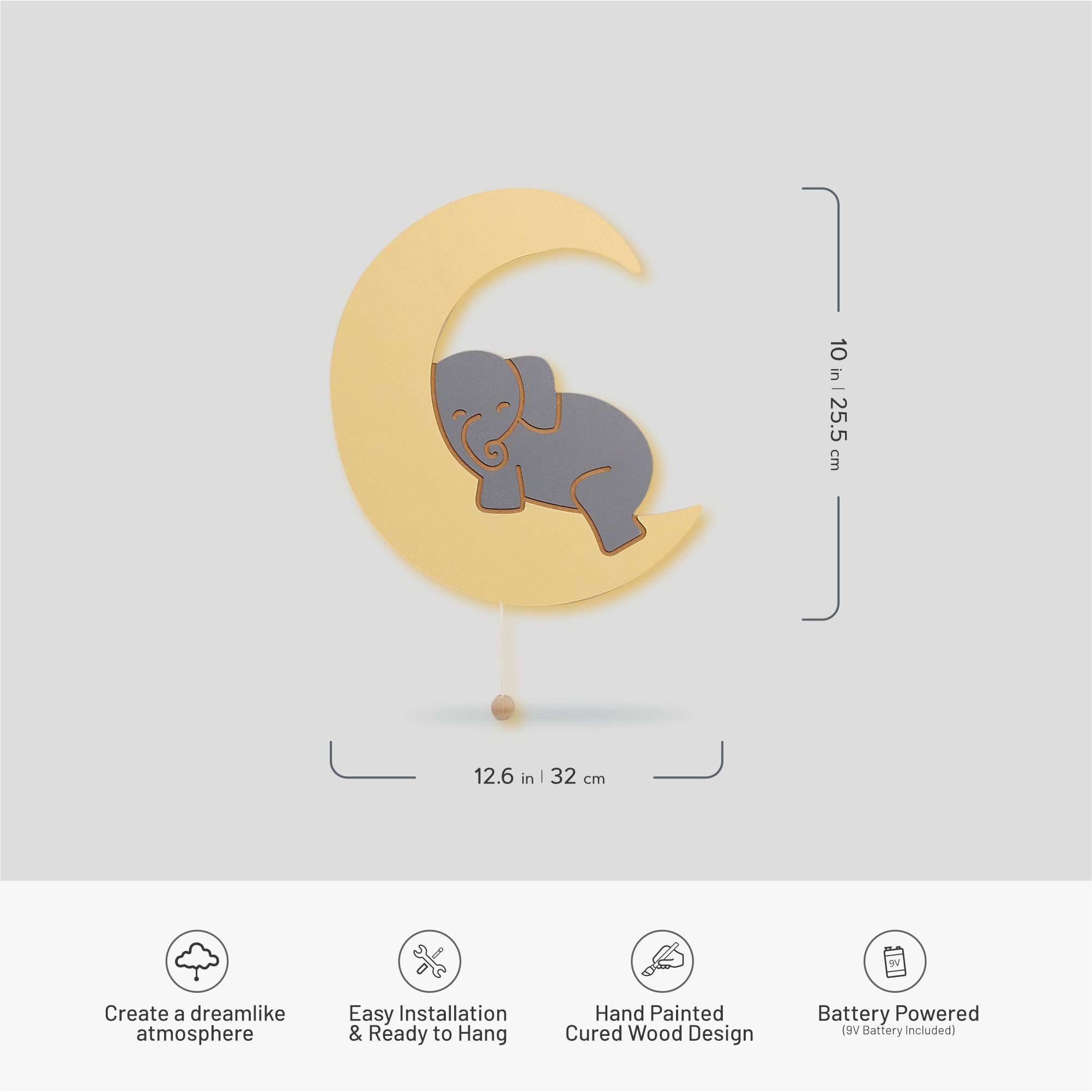 Lumidreams Wall Light - Kid's Decor Nightlight Elephant On Moon