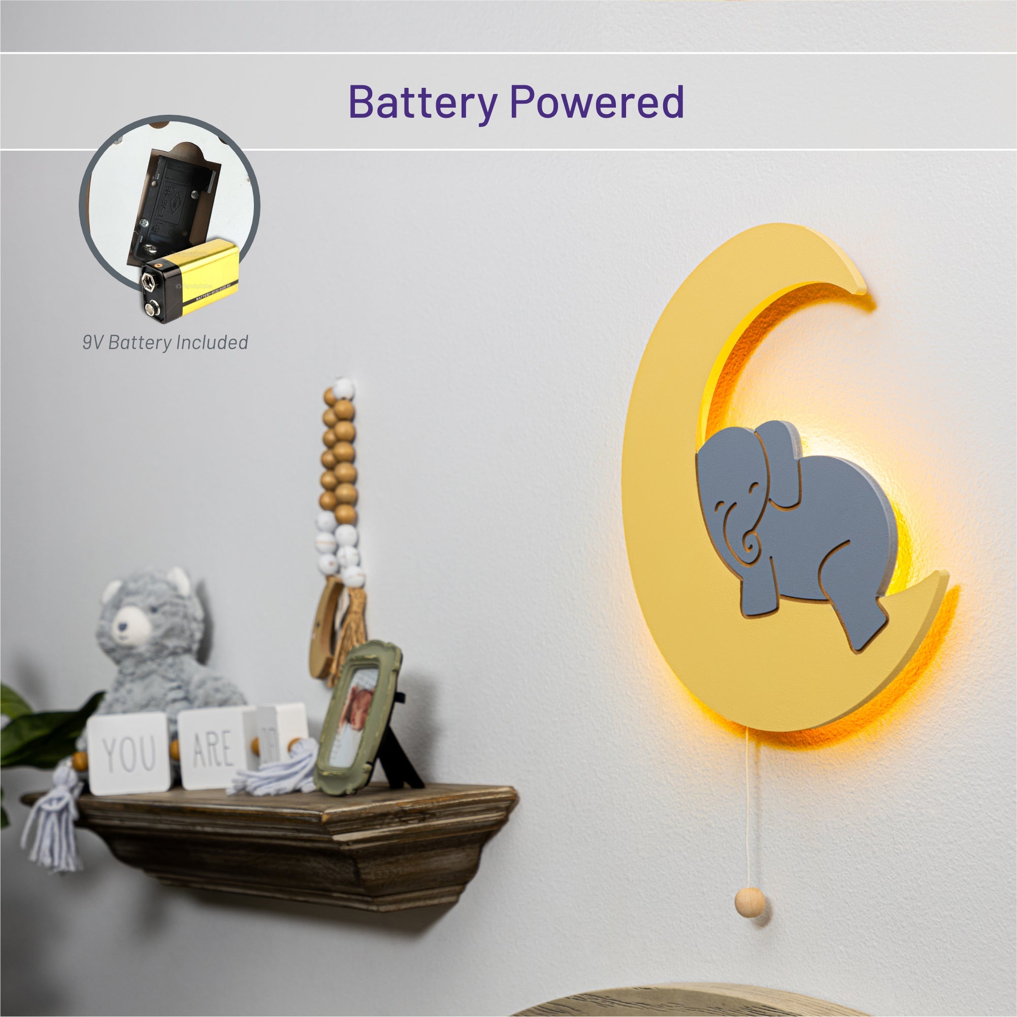 Lumidreams Wall Light - Kid's Decor Nightlight Elephant On Moon