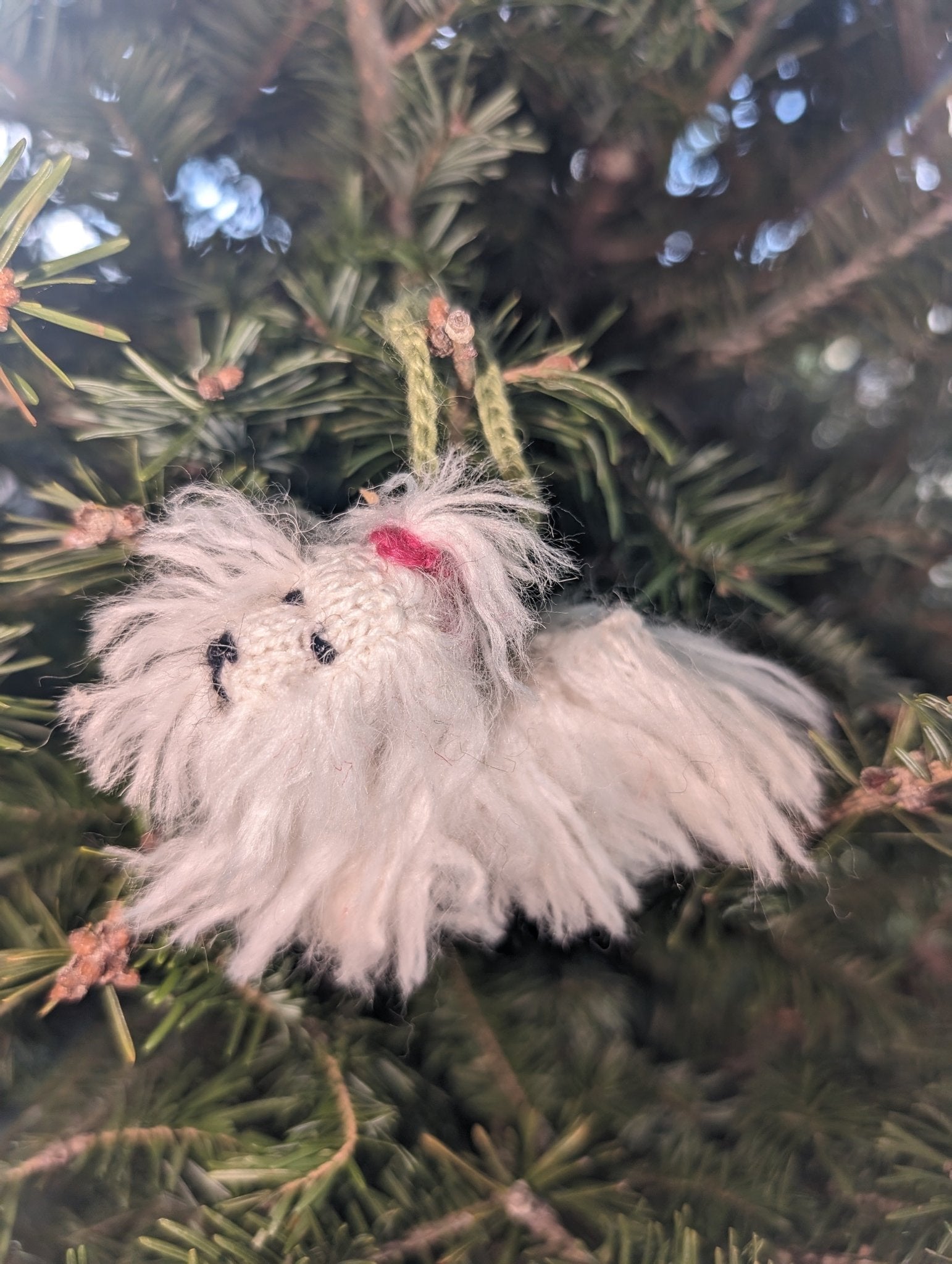 Hand Knit Alpaca Wool Christmas Ornament - Maltese Dog