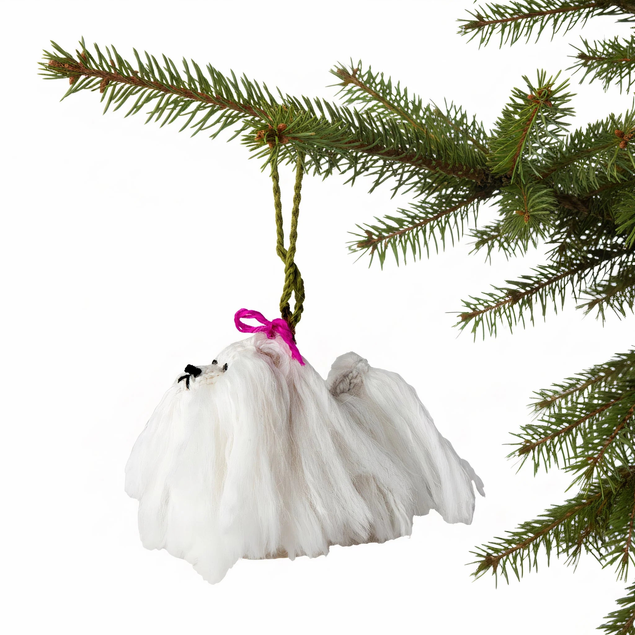 Hand Knit Alpaca Wool Christmas Ornament - Maltese Dog