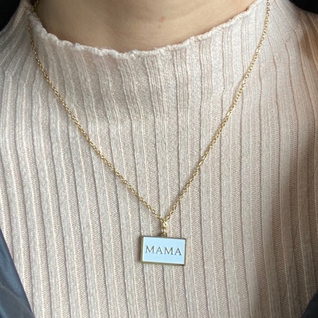 Mama Pendant With White And Gold Necklace