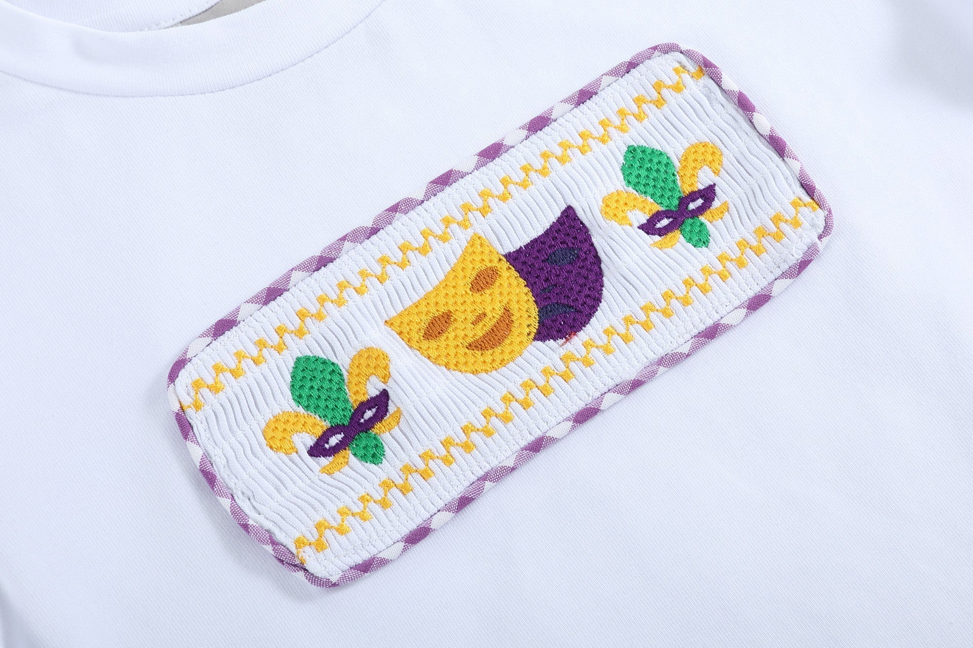 Mardi Gras Smocked Tee And Purple Gingham Shorts Set