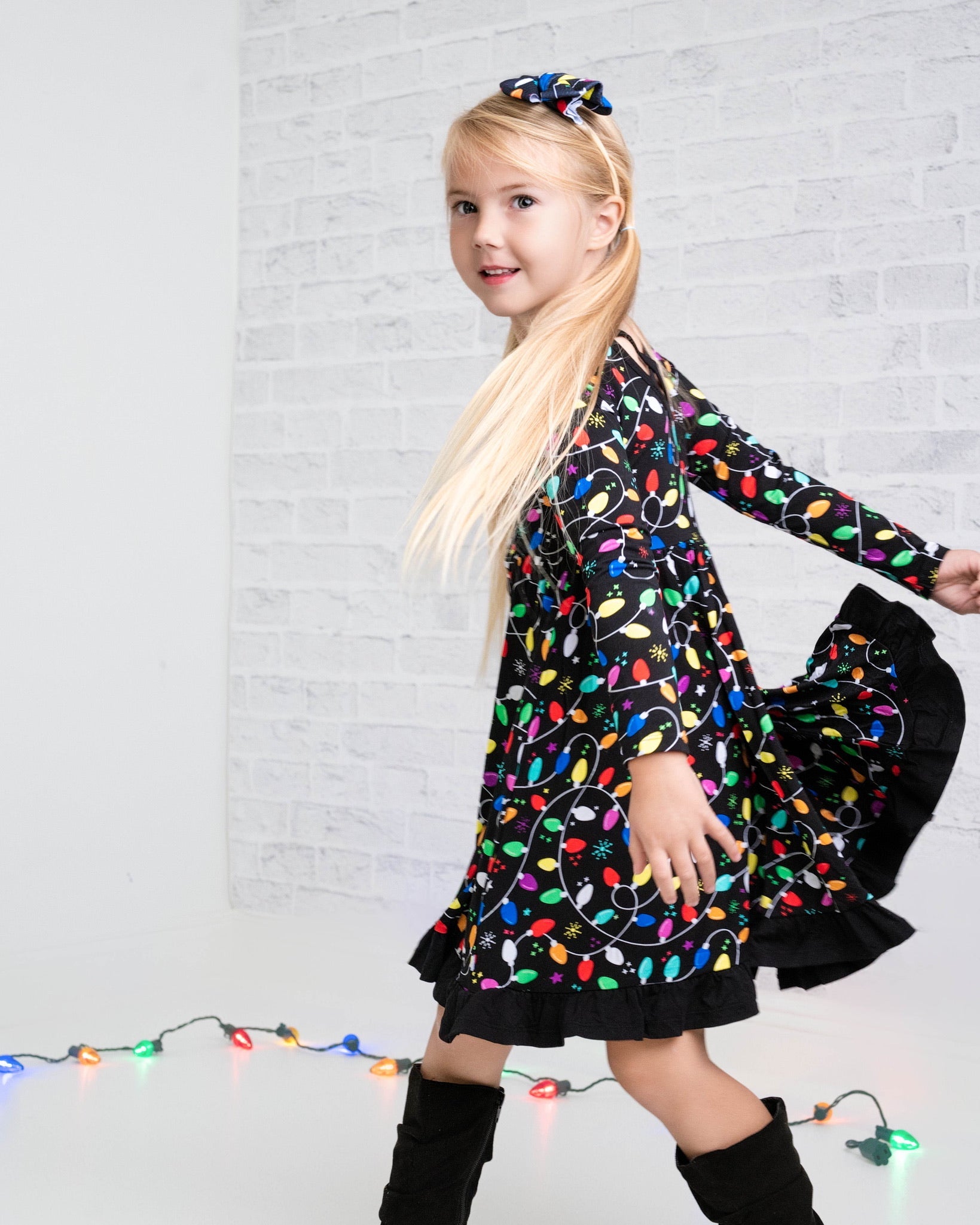 Holiday Lights | Toddler & Girls Bamboo Ruffle Twirl Dress