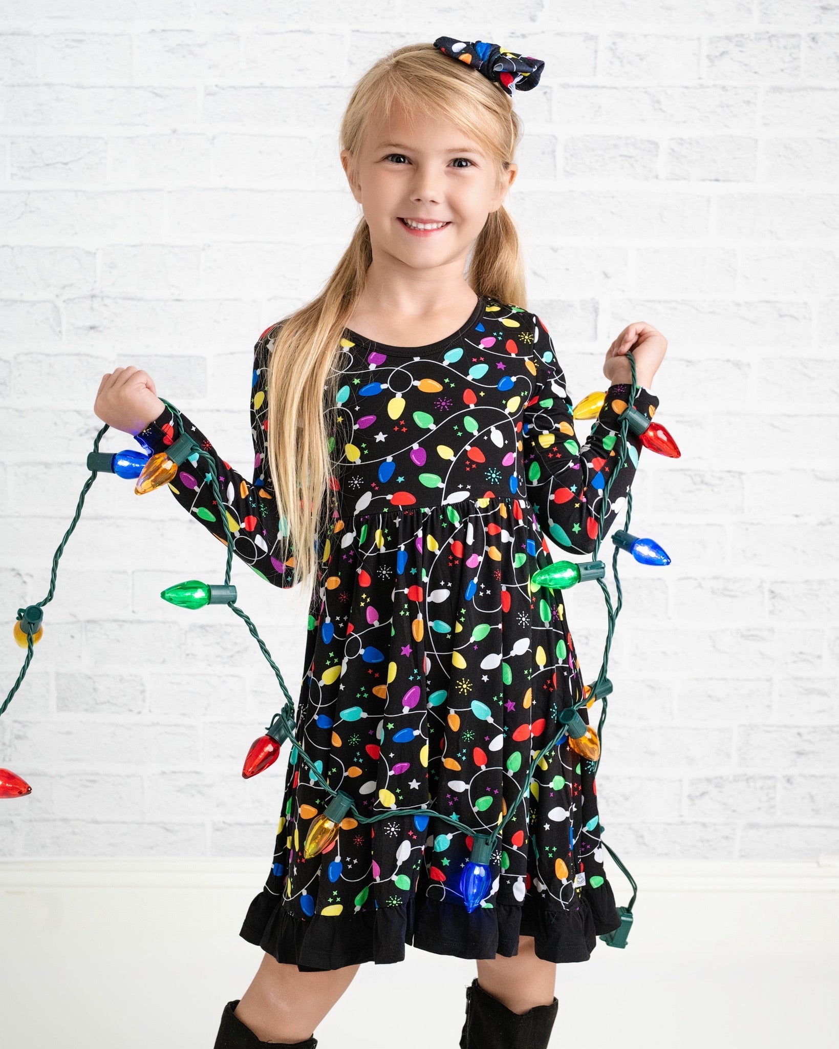 Holiday Lights | Toddler & Girls Bamboo Ruffle Twirl Dress