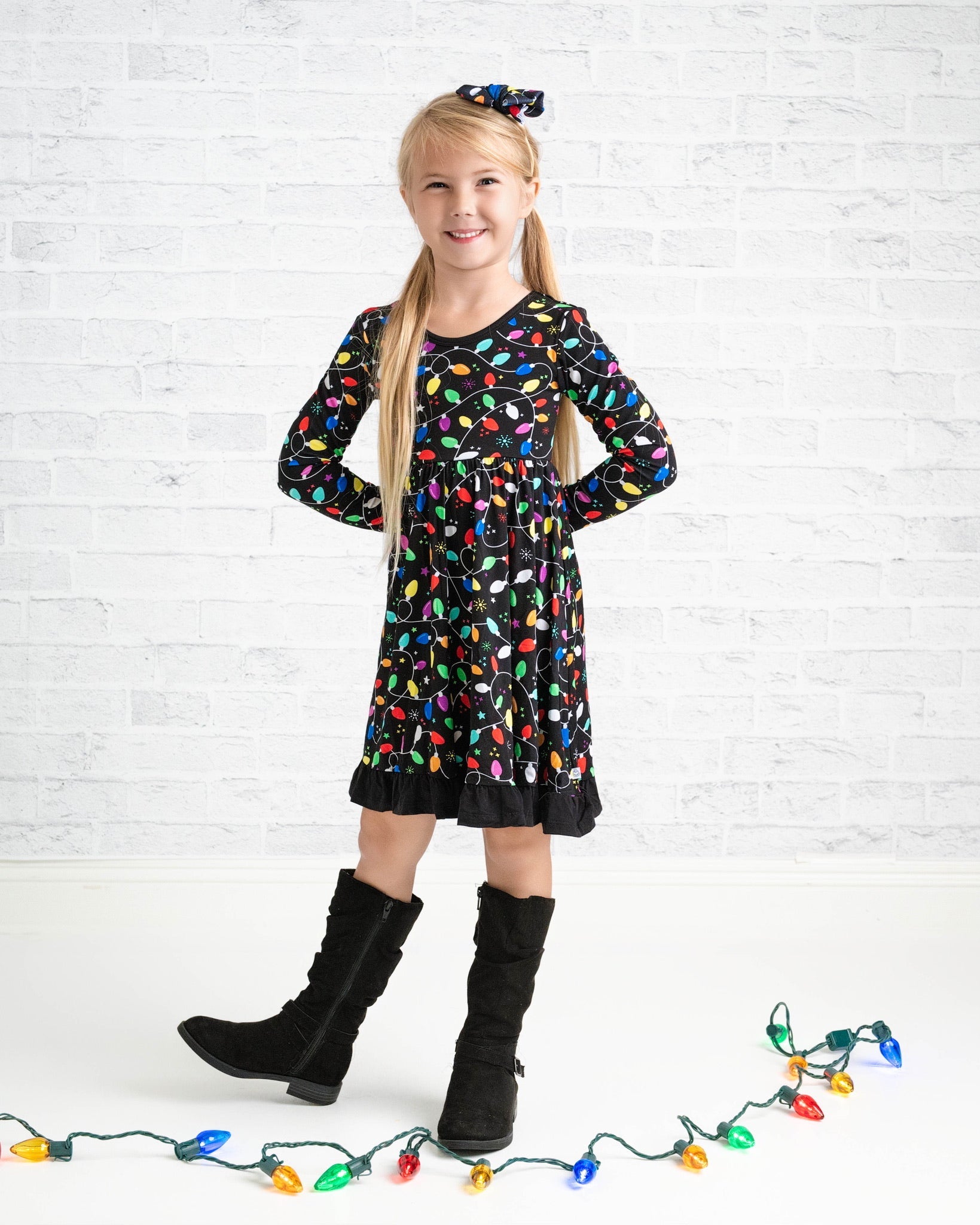 Holiday Lights | Toddler & Girls Bamboo Ruffle Twirl Dress