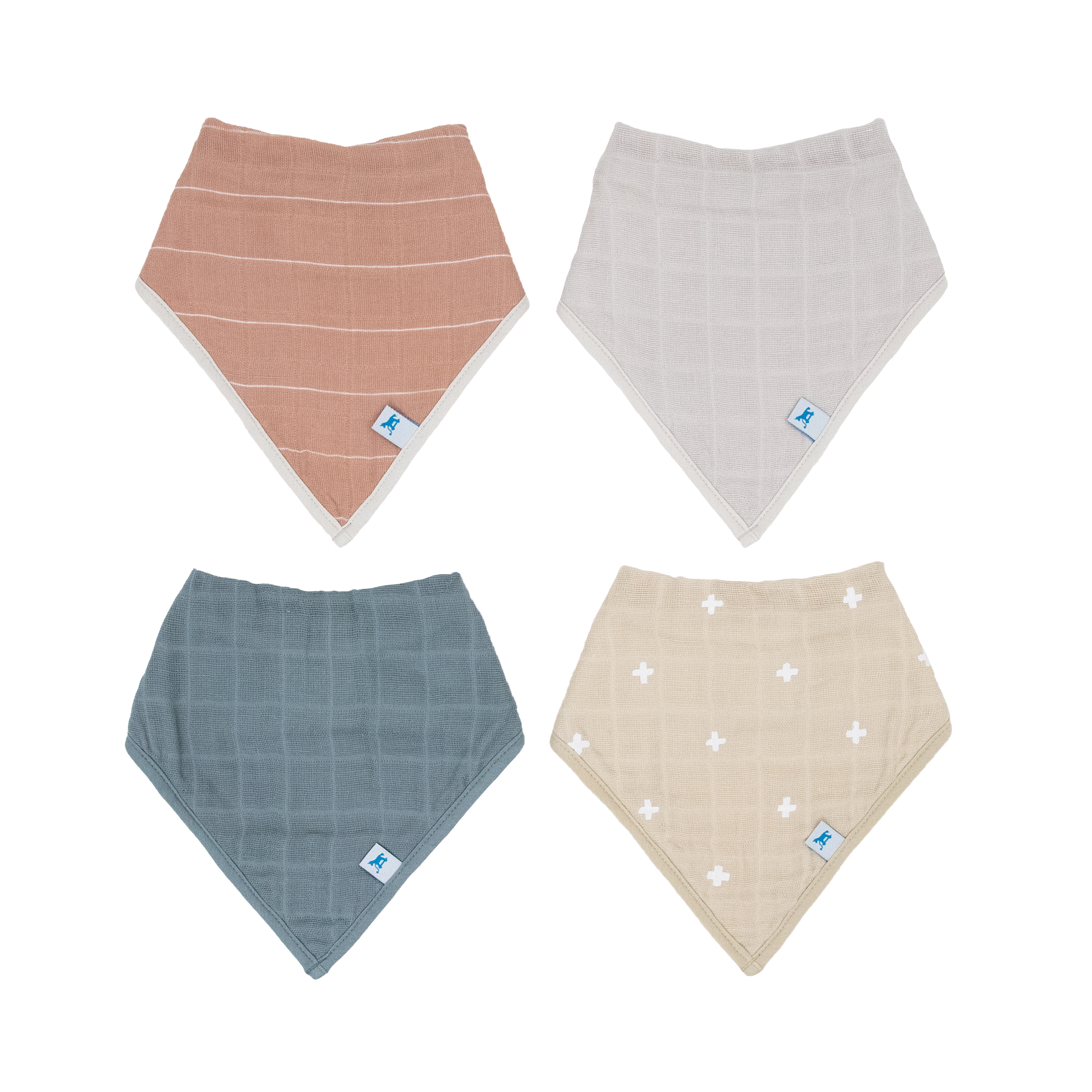 Cotton Muslin + Fleece Bandana Bib 4 Pack - Mauve Stripe
