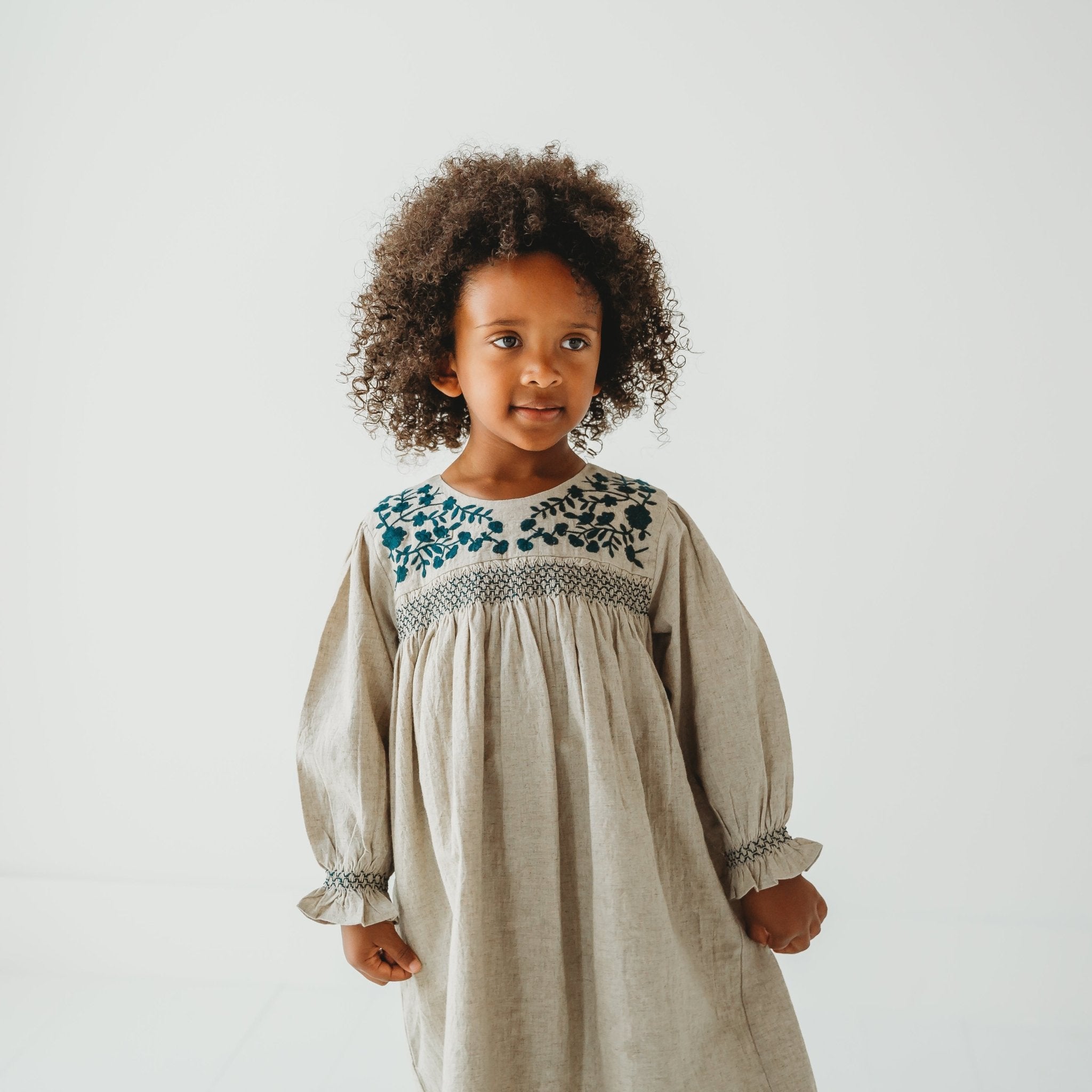 Meadow Breeze Linen Embroidered Oasis dress