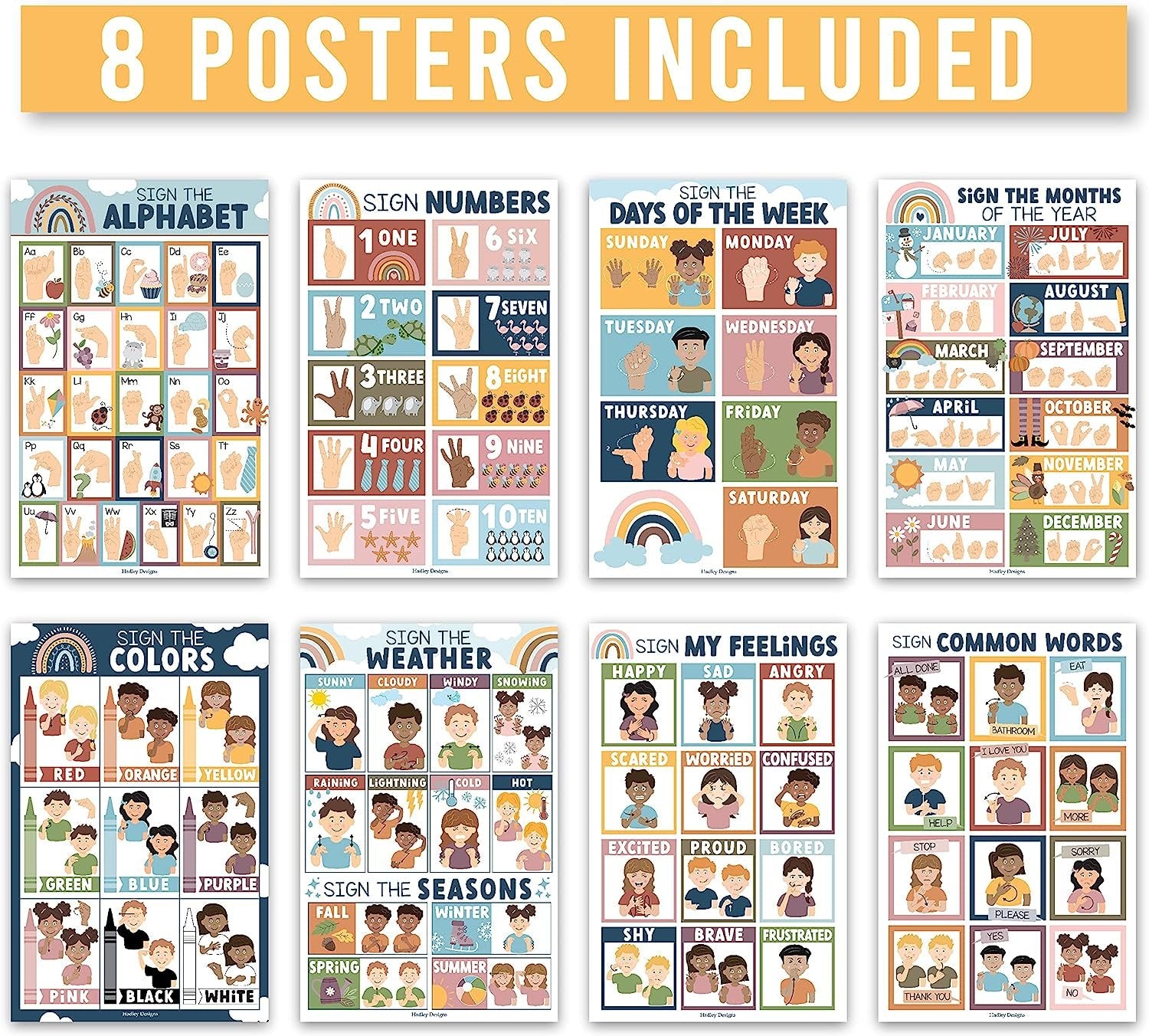 Asl Sign Language Kit: Boho 8 Poster Set
