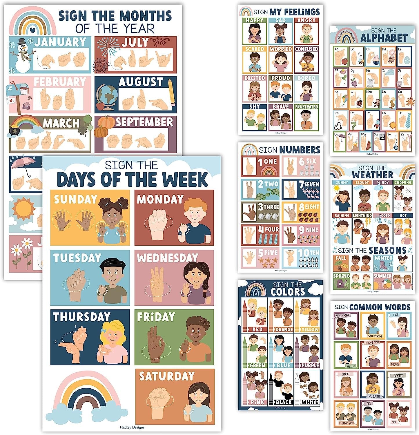 Asl Sign Language Kit: Boho 8 Poster Set