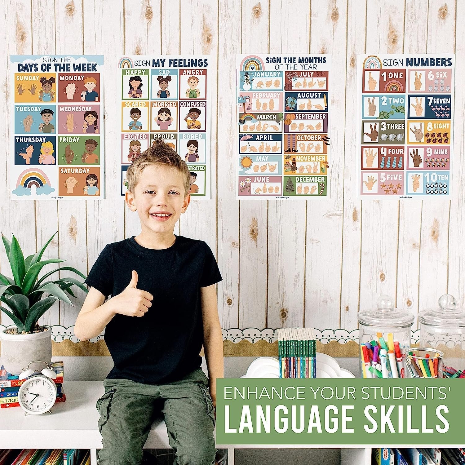 Asl Sign Language Kit: Boho 8 Poster Set