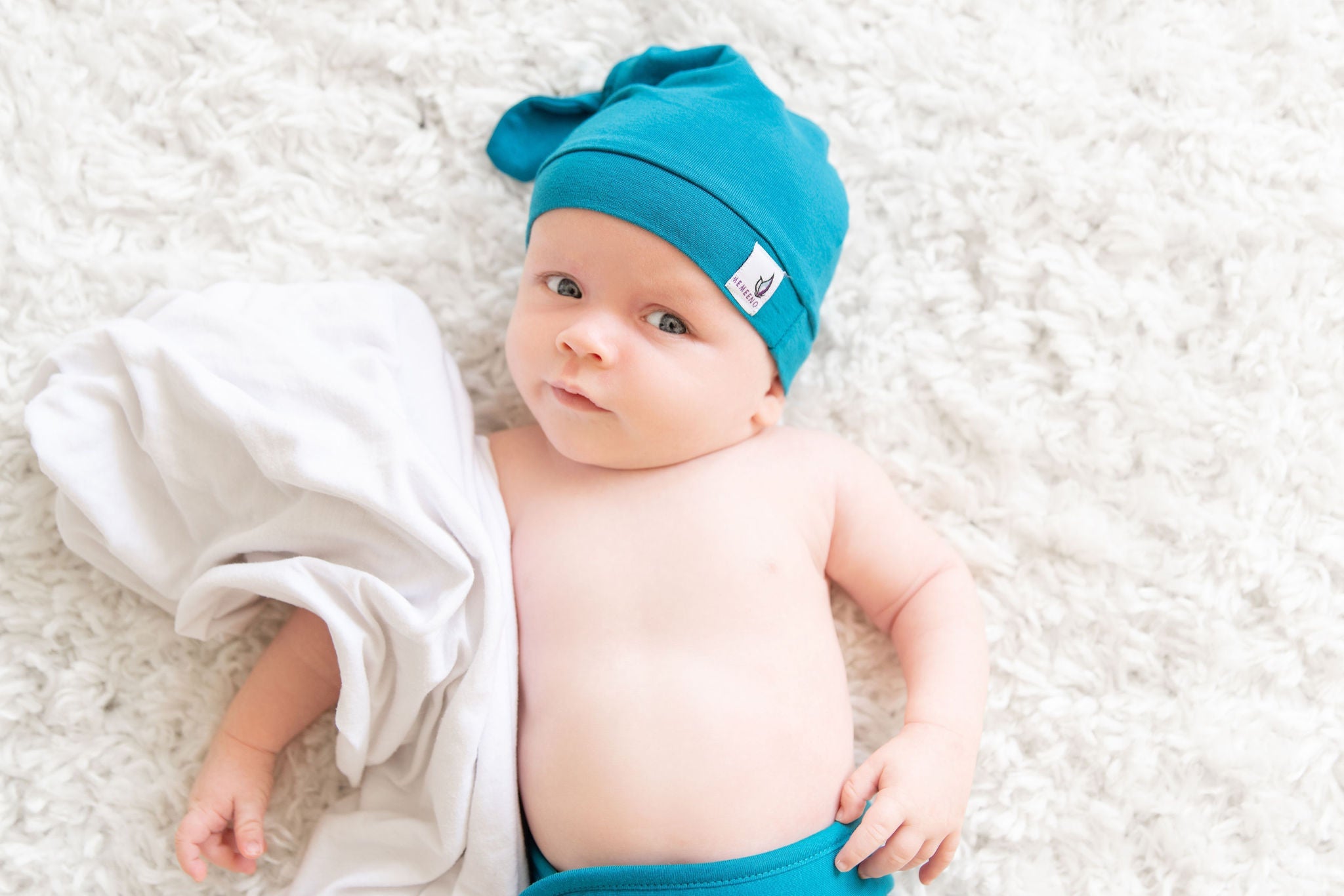 Newborn Top Knot Hat - Ocean