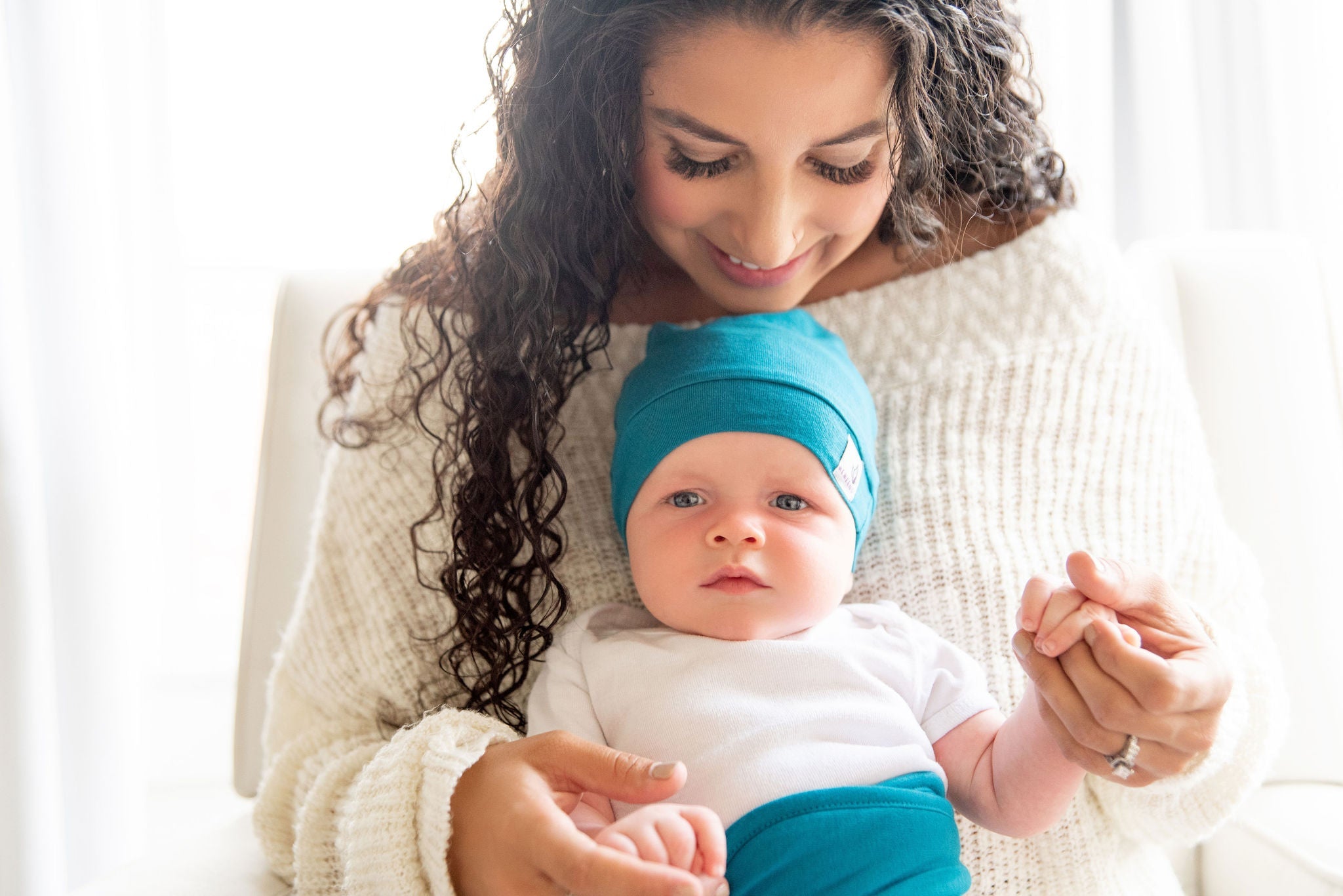 Newborn Top Knot Hat - Ocean