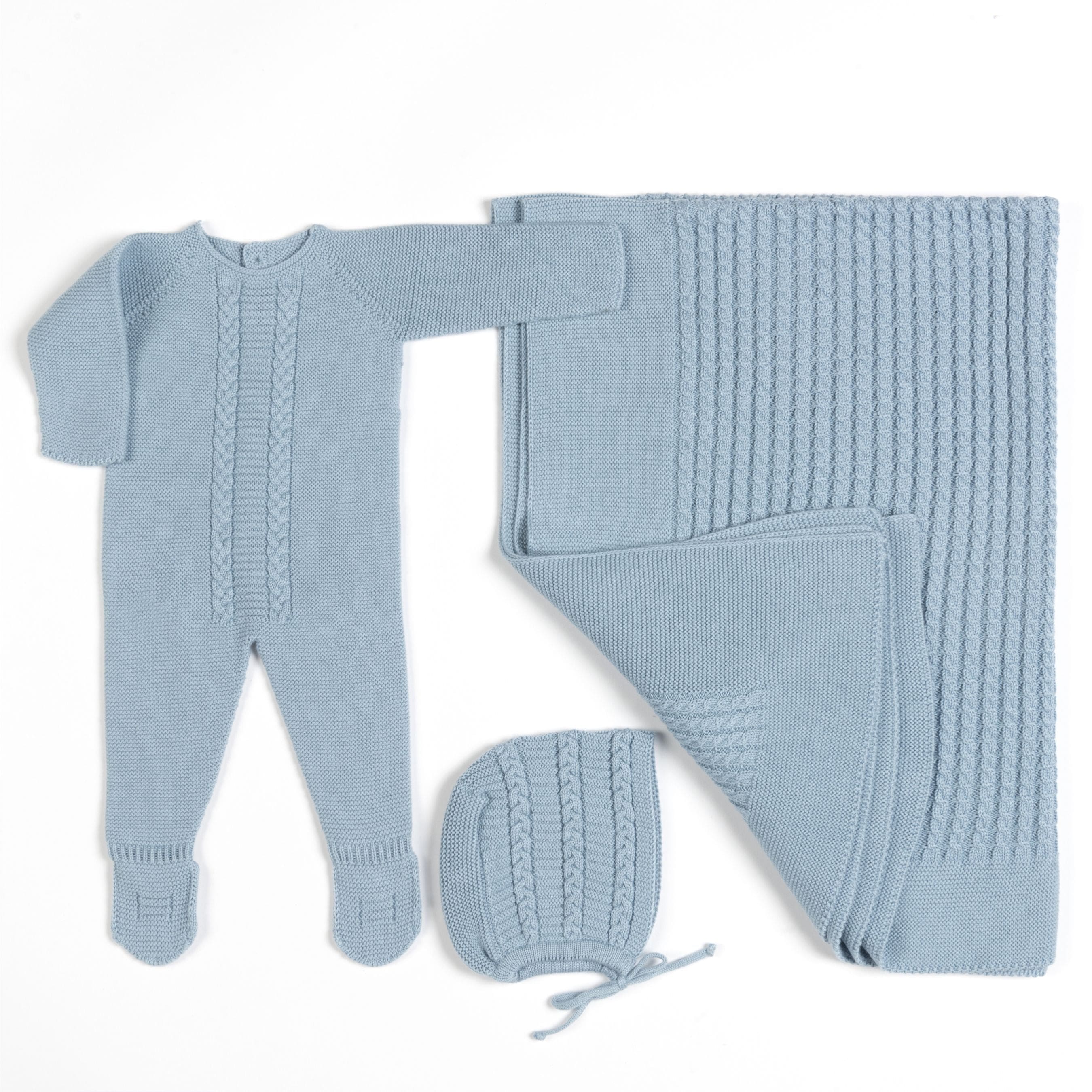 Miel | Blue Cotton Knit Babygrow Gift Set (3)