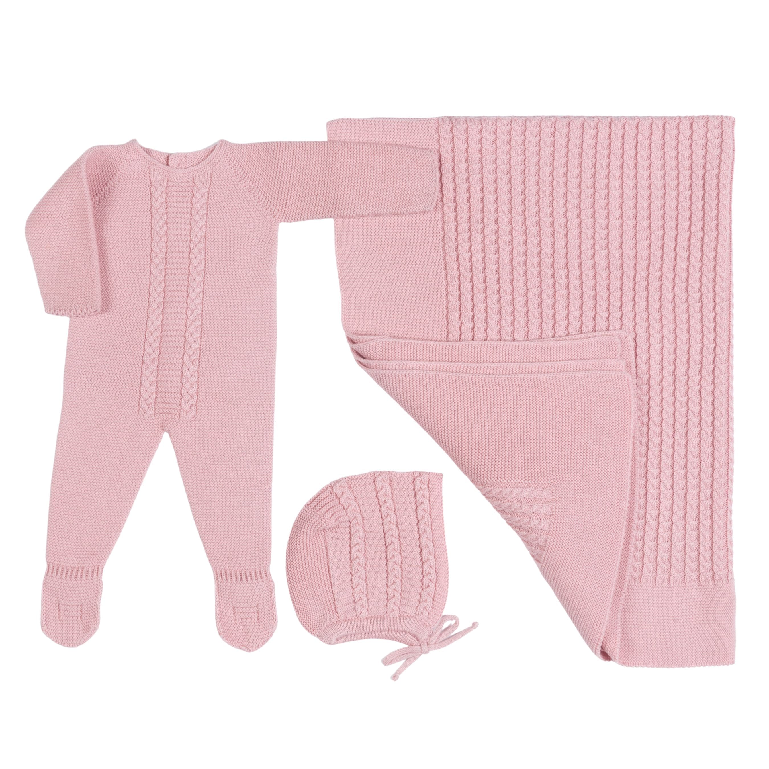 Miel | Pink Cotton Knit Babygrow Gift Set (3)