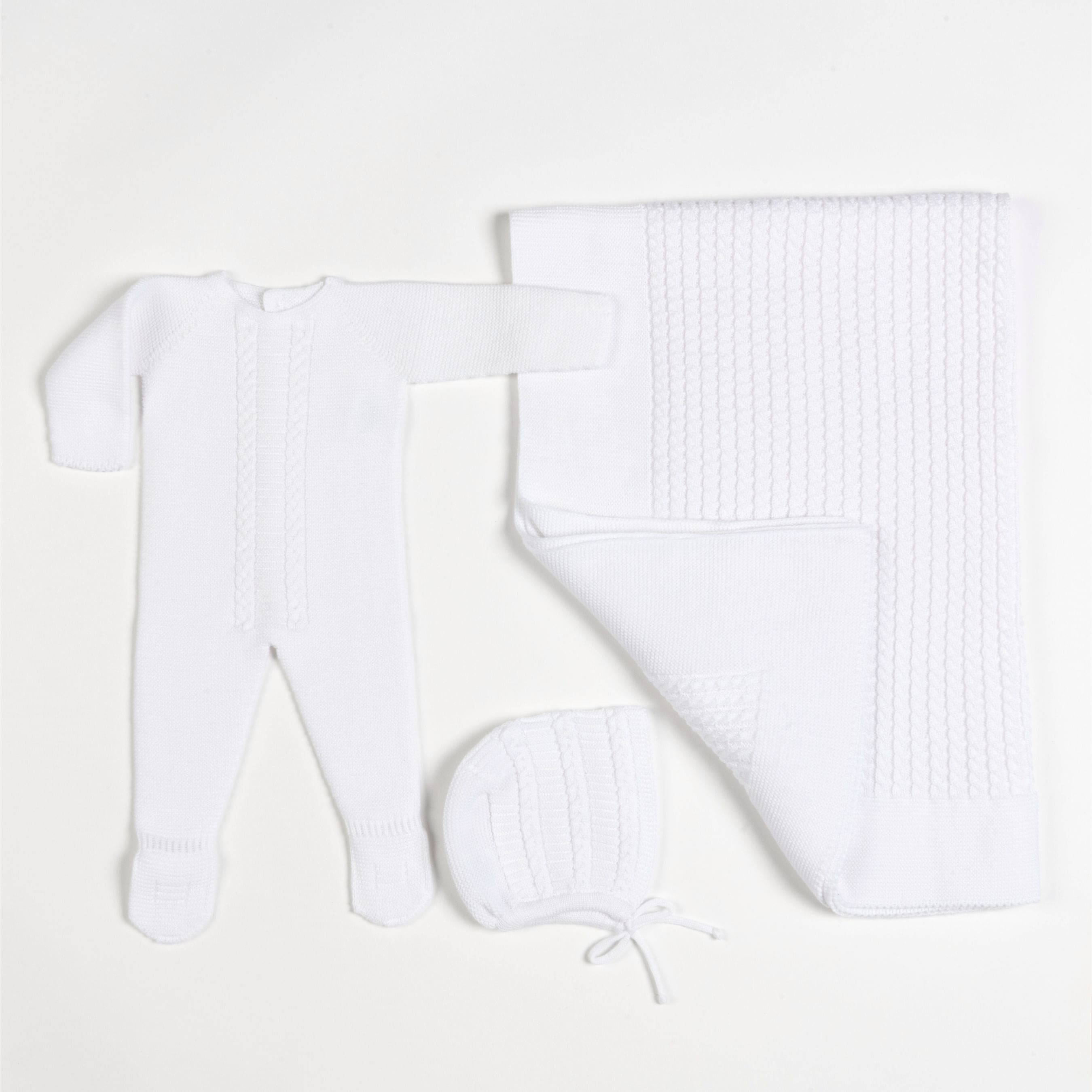 Miel | White Cotton Knit Babygrow Gift Set