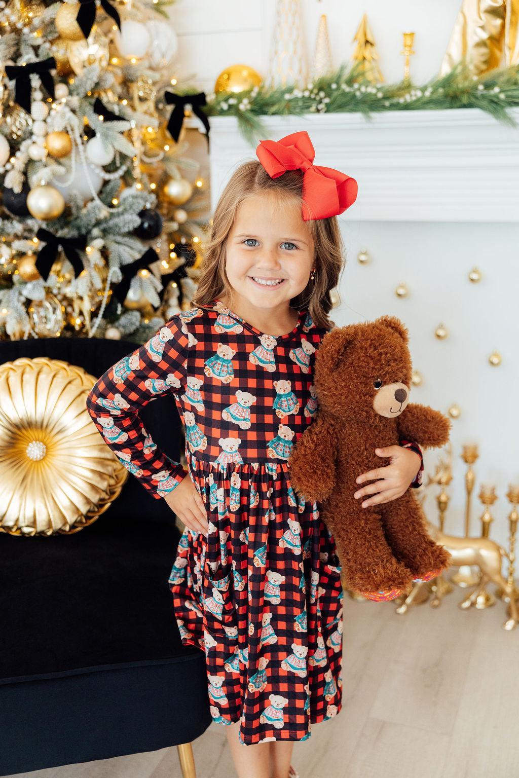 Christmas Bears L/s Pocket Twirl Dress