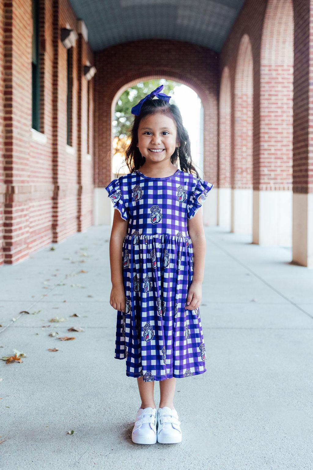 Jmu Plaid Duke Dog Flutter Twirl Dress
