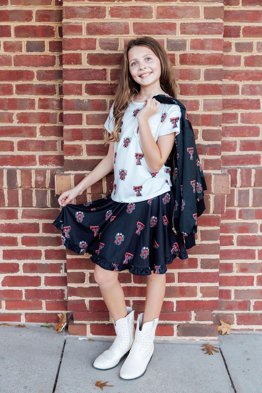 Texas Tech White Raider Red Ruffle Pocket Tee
