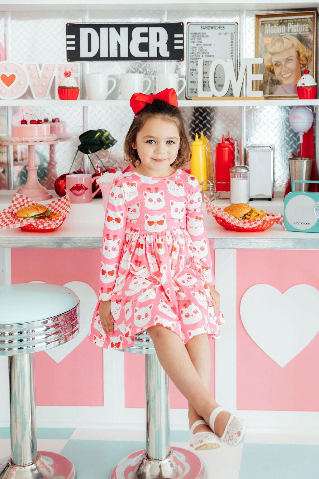 Cutie Cat L/s Pocket Twirl Dress