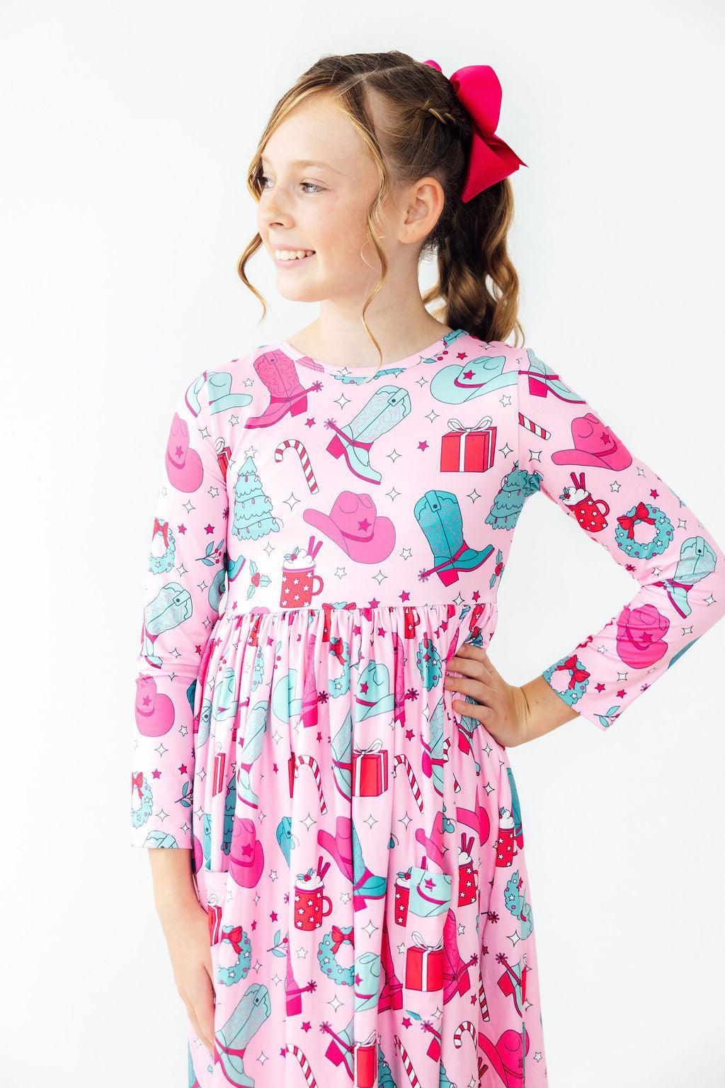 Christmas Cowgirl L/s Pocket Twirl Dress