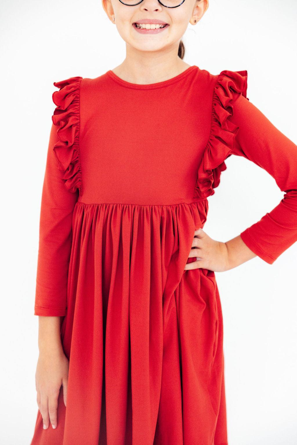 Red L/s Ruffle Twirl Dress