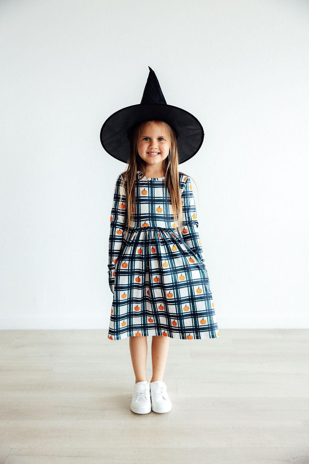 Plaid Pumpkins L/s Pocket Twirl Dress