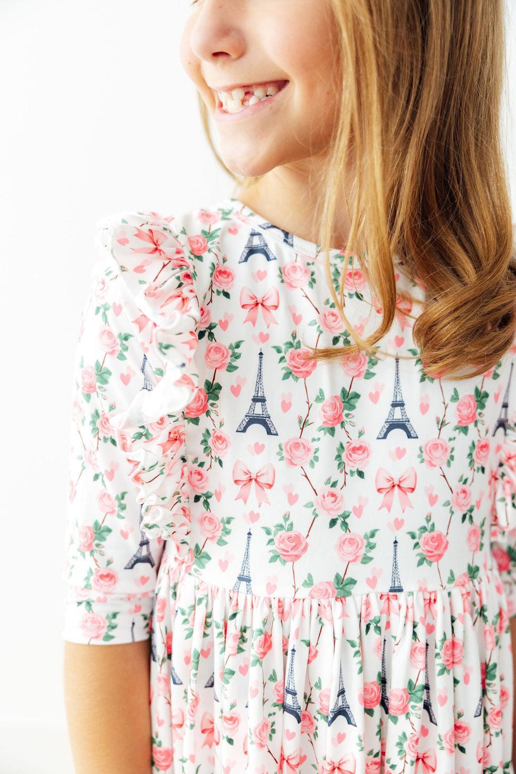 Mila In Paris 3/4 Sleeve Ruffle Twirl Dress