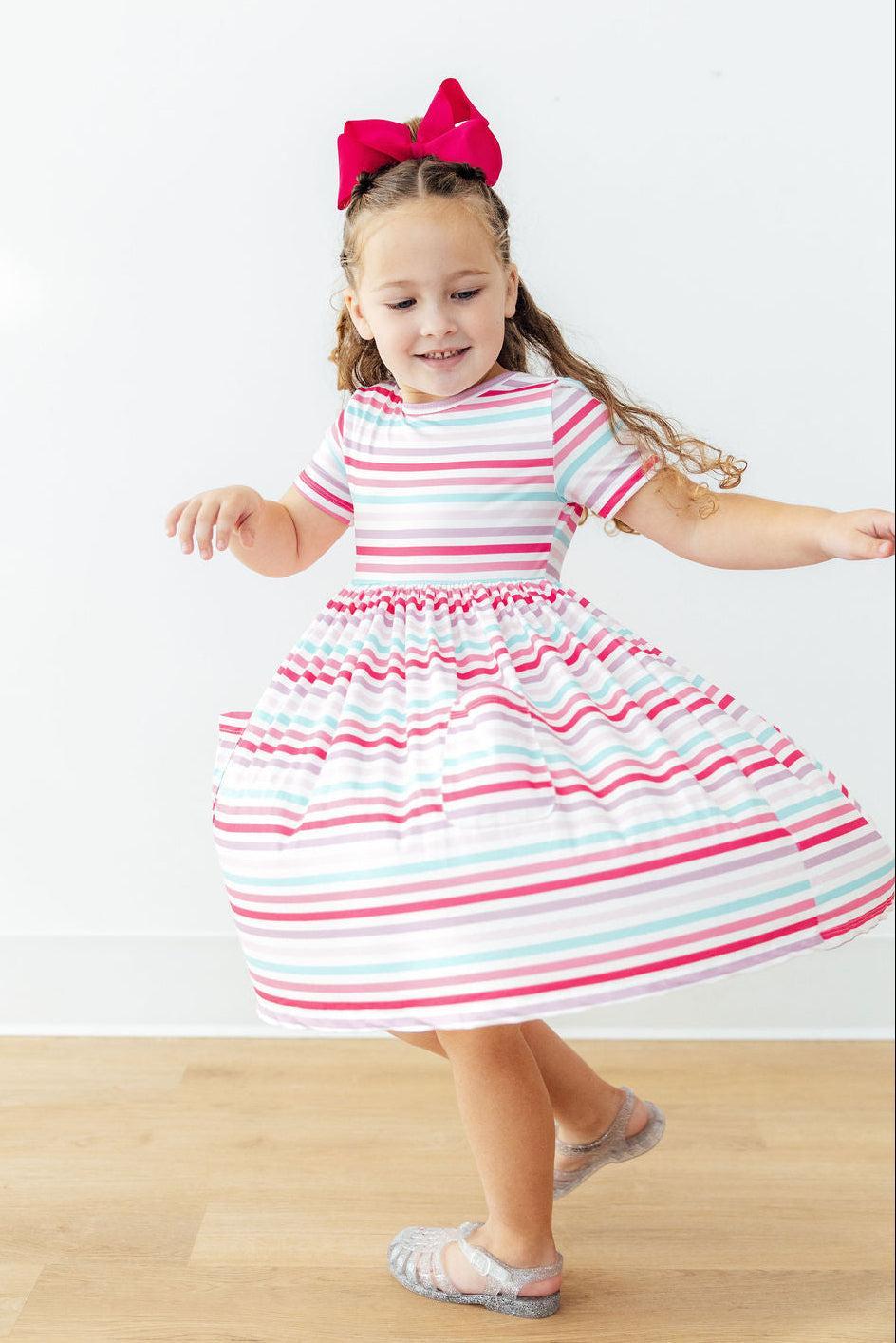 Pastel Stripes S/s Pocket Twirl Dress