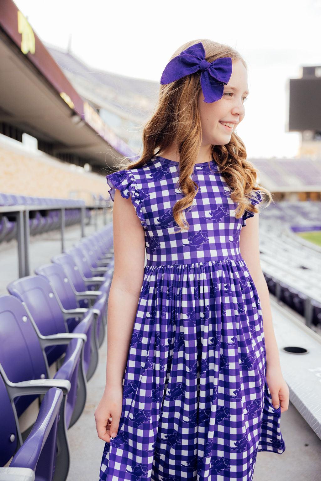 Tcu Plaid Frog Flutter Twirl Dress