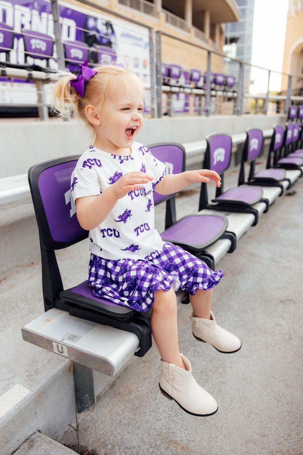 Tcu White Frog Ruffle Pocket Tee