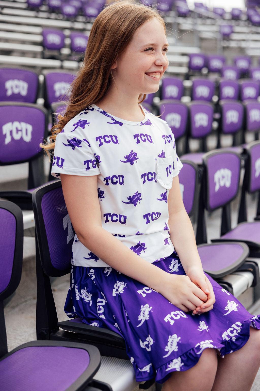 Tcu Purple Frog Ruffle Twirl Skort