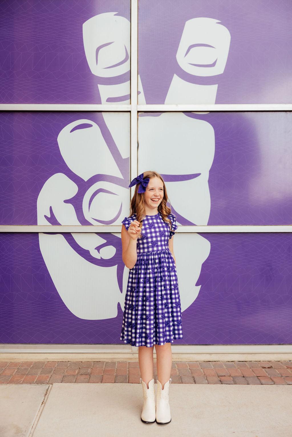 Tcu Plaid Frog Flutter Twirl Dress