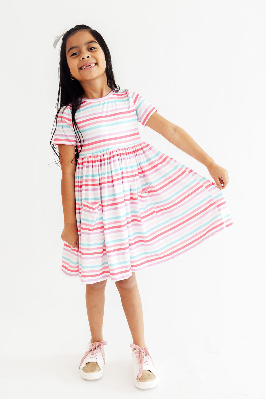 Pastel Stripes S/s Pocket Twirl Dress