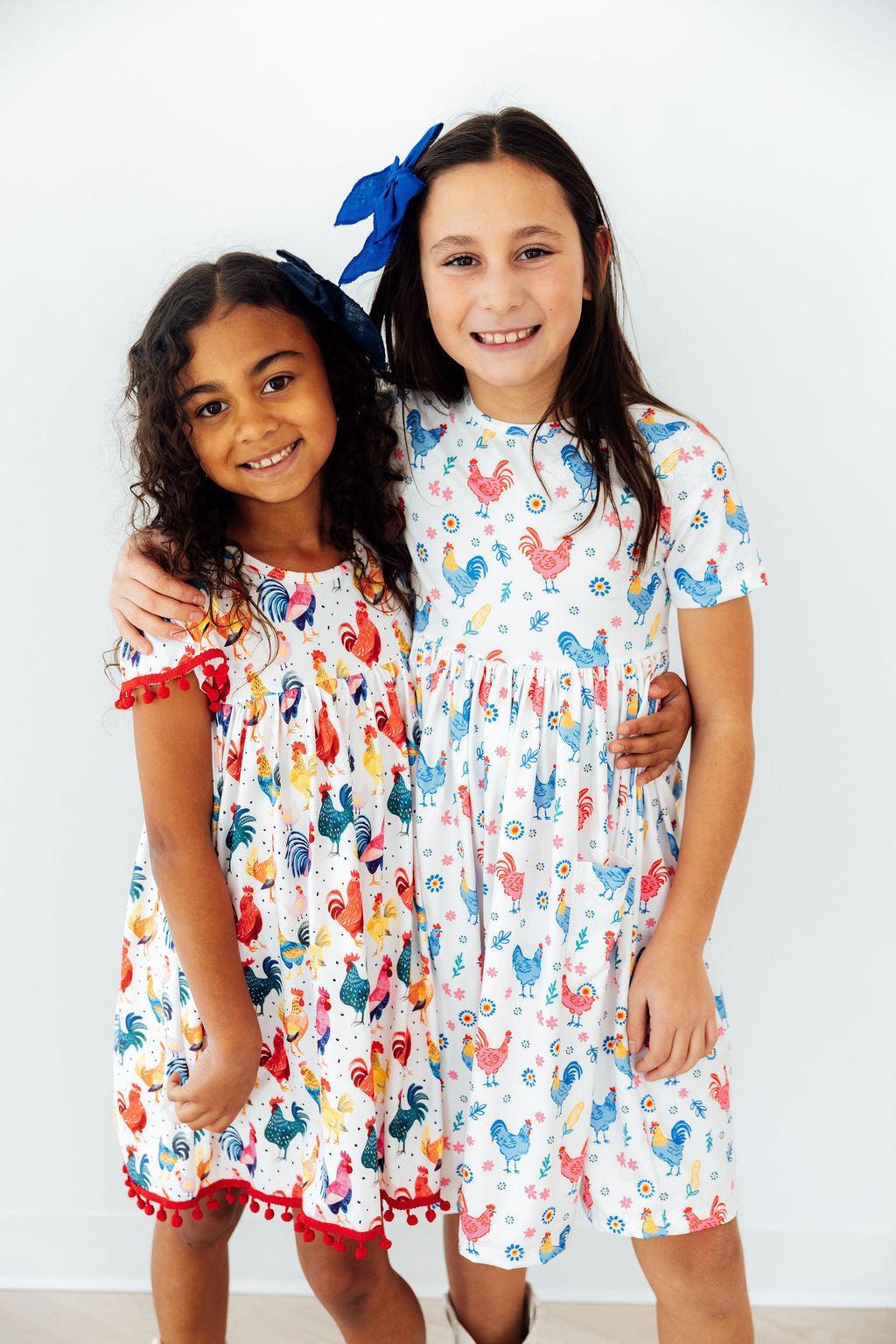 Rainbow Roosters S/s Pocket Twirl Dress
