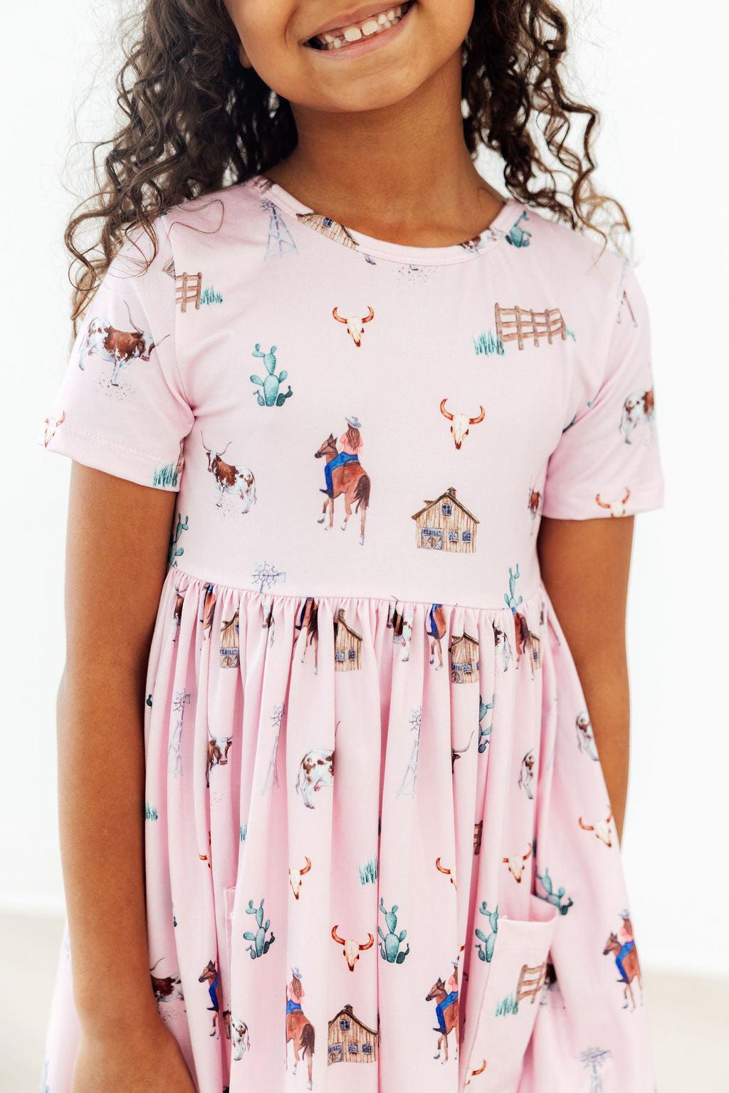 Pink Ranch Hand S/s Pocket Twirl Dress