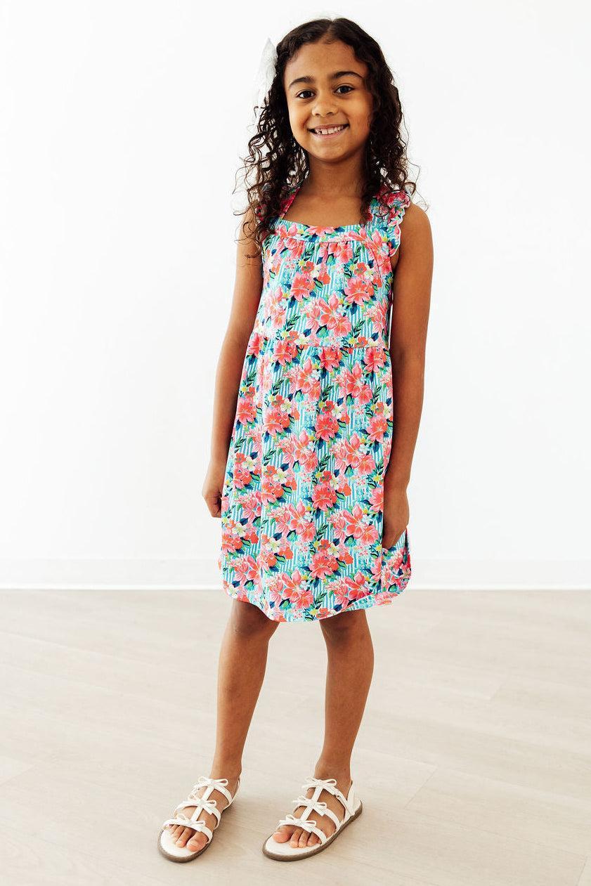 Petals In Paradise Ruffle Cross Back Dress