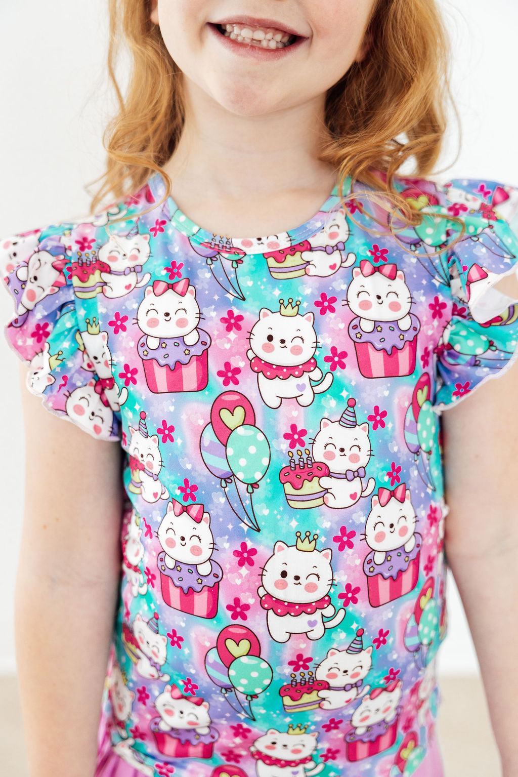 Time To Purr-ty S/s Ruffle Tee