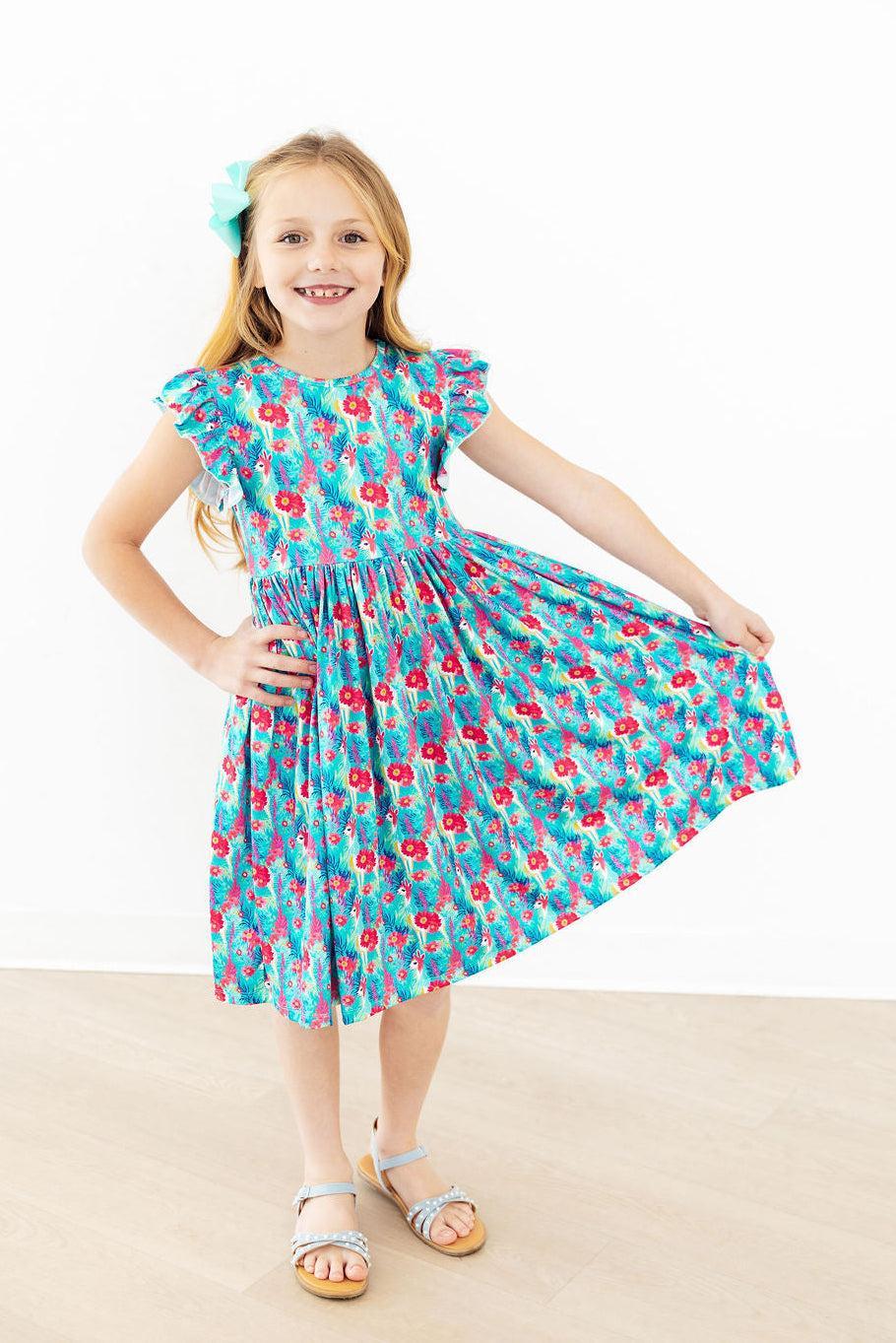 Lovely Llamas Flutter Sleeve Twirl Dress