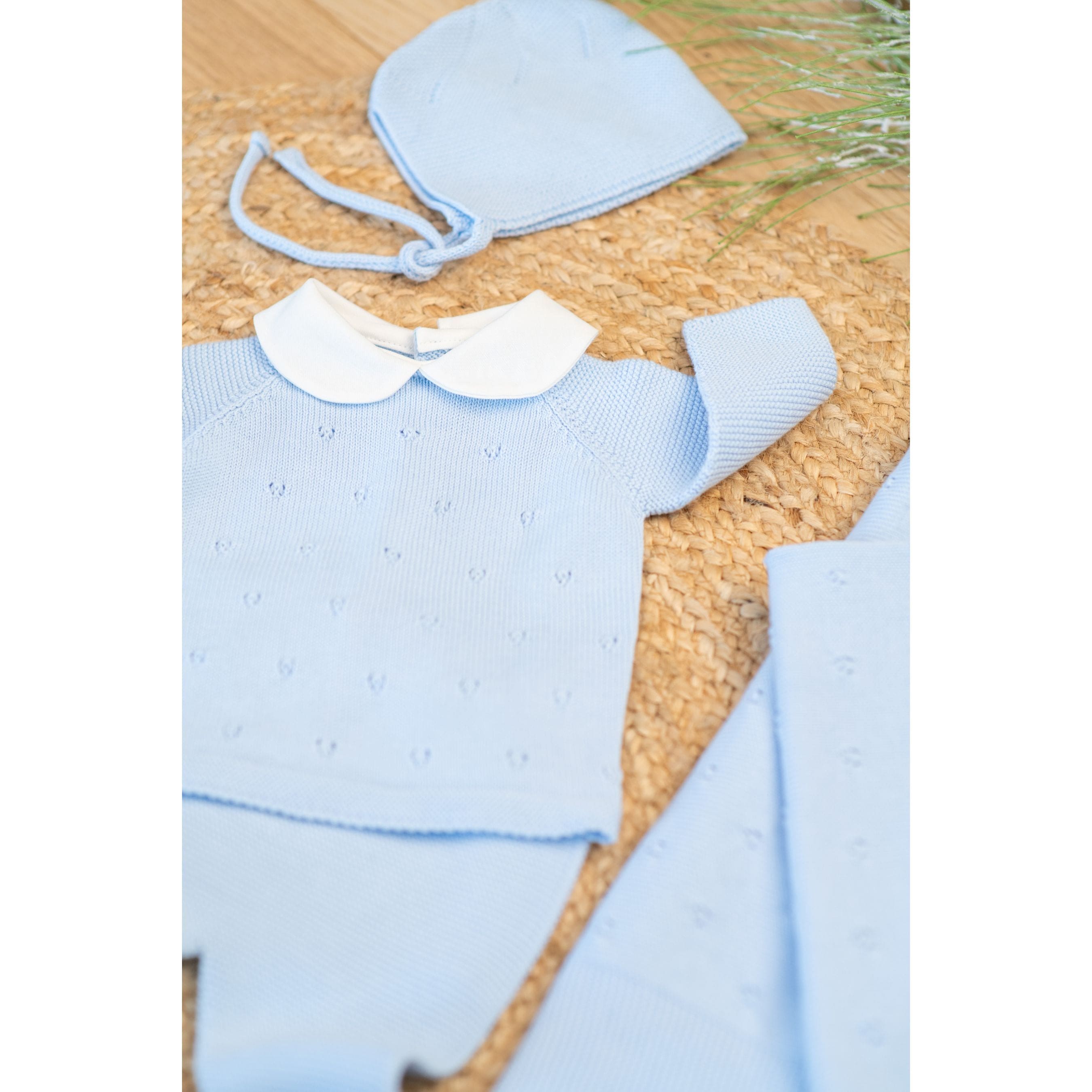 Milou | Baby Boys Blue Cotton Knit Set (4)