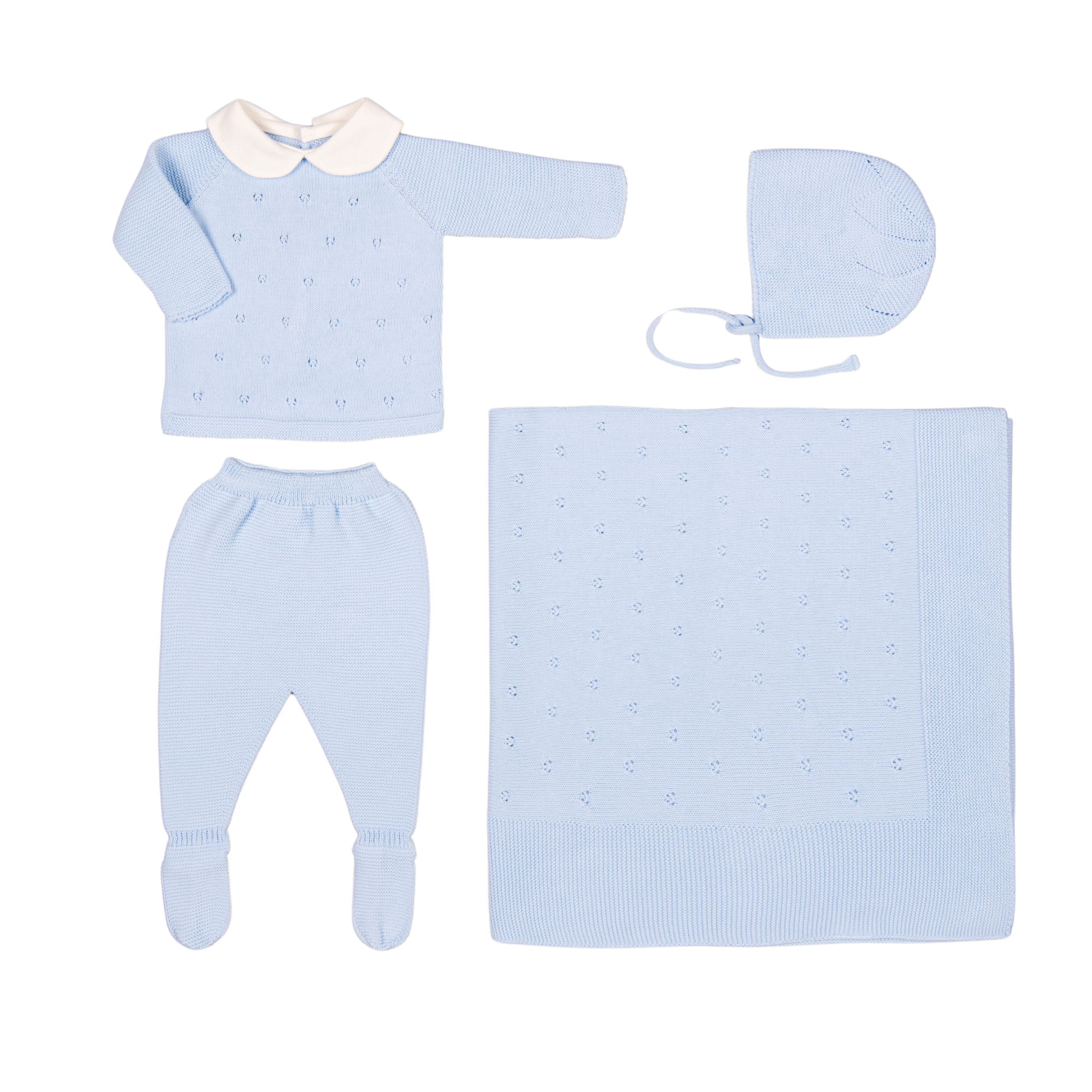 Milou | Baby Boys Blue Cotton Knit Set (4)