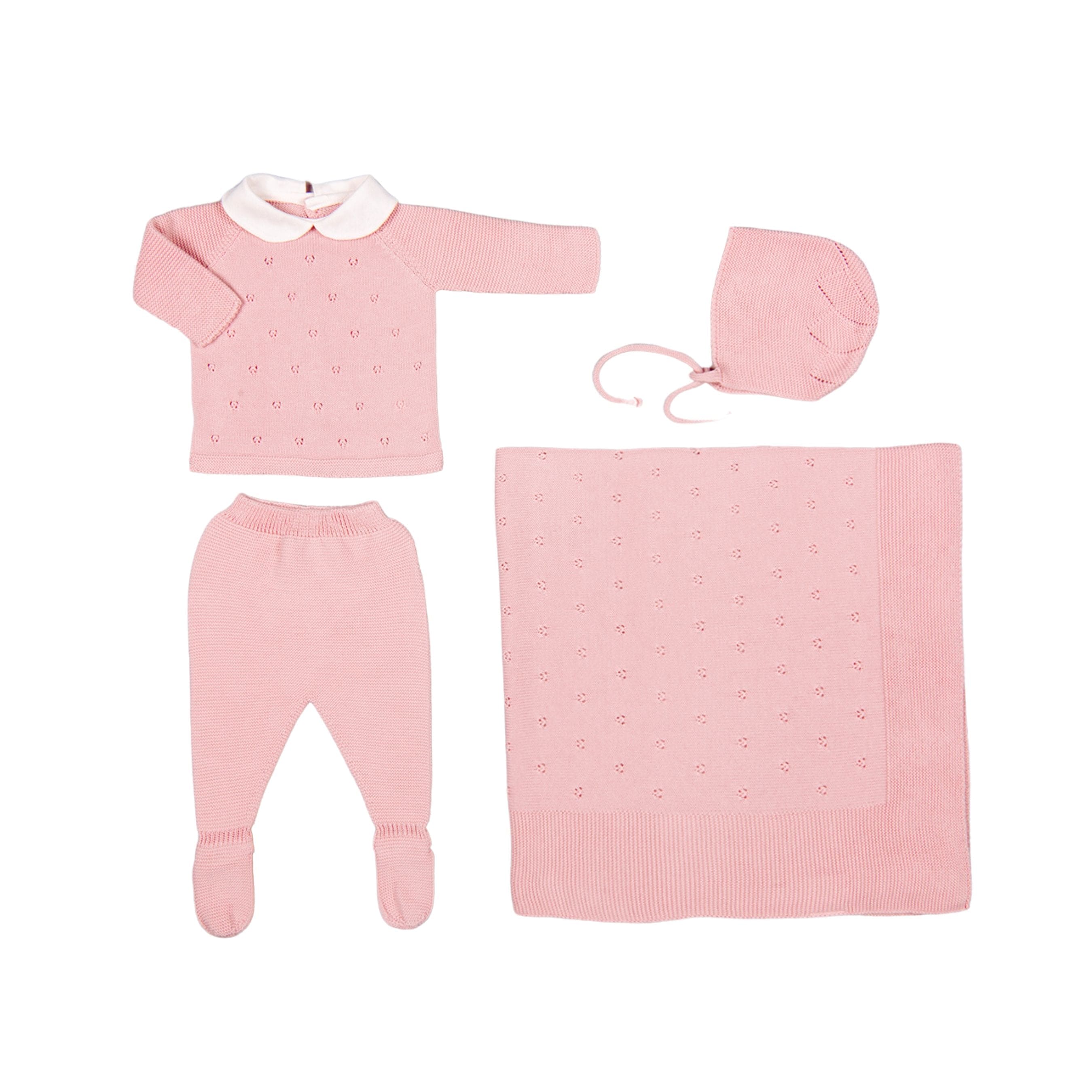 Milou | Baby Girls Pink Cotton Knit Set (4)