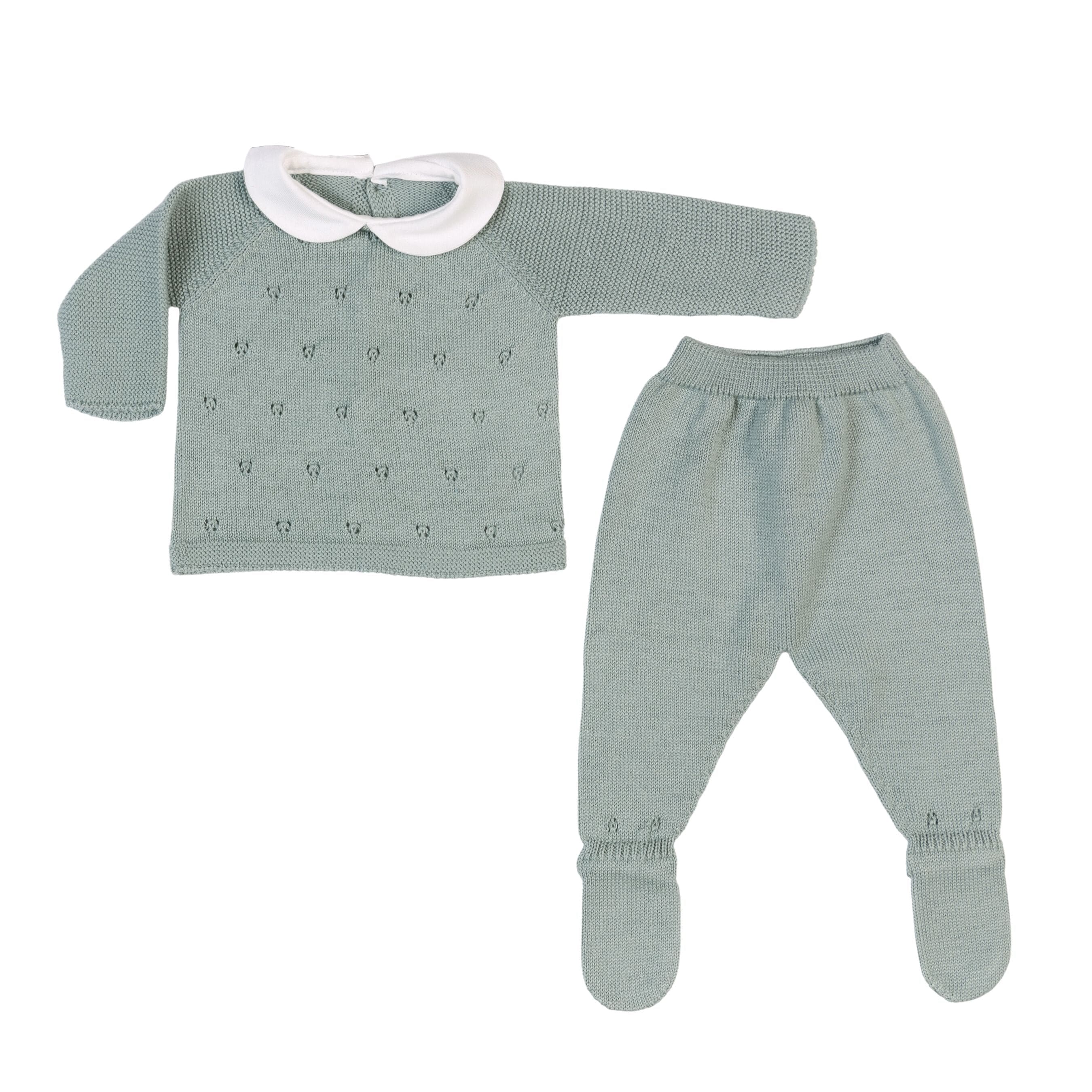 Milou | Baby Green Cotton Knit 2 Piece All-in-one Set