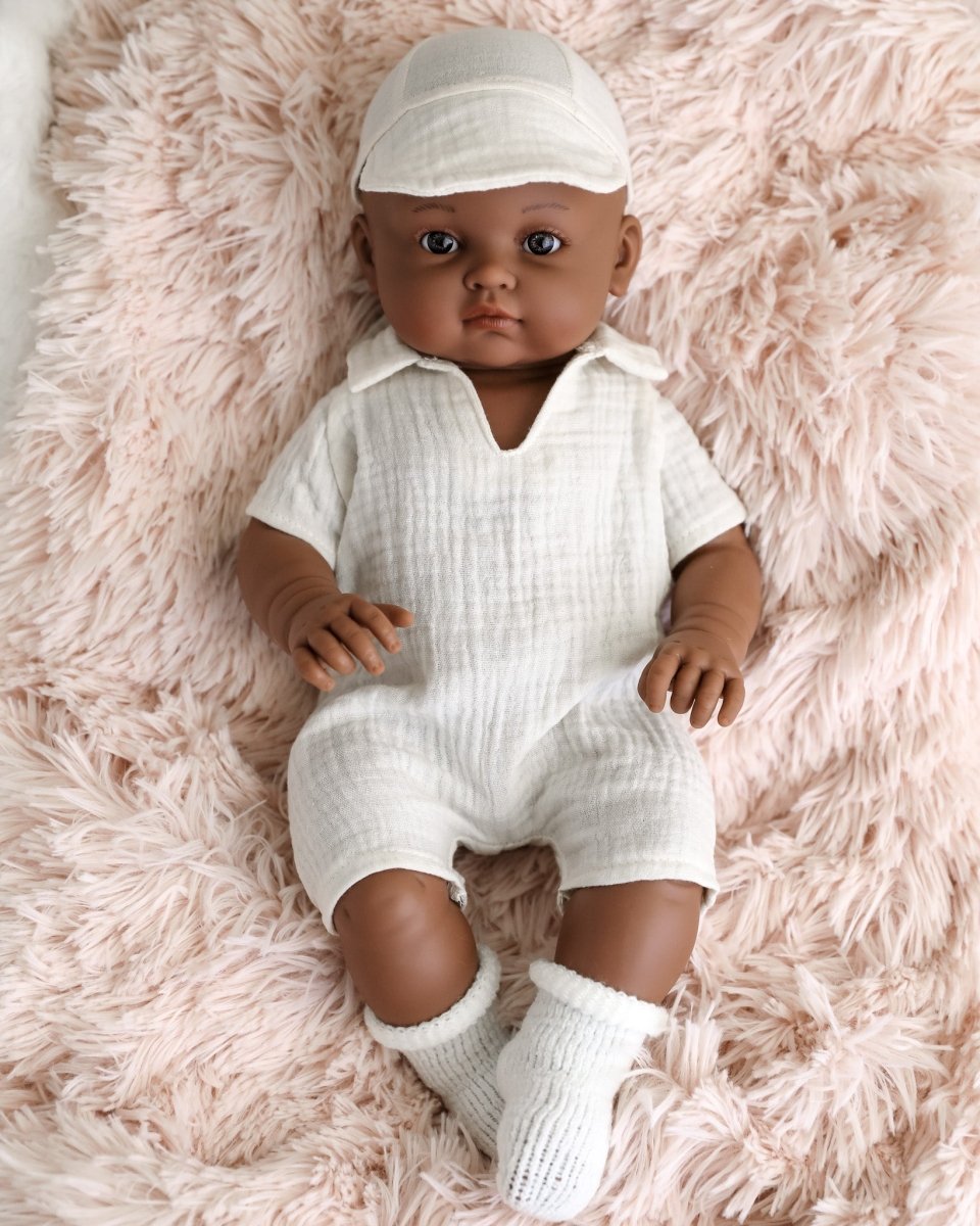 Minikane Doll | 18" Bambini Boy Doll Augustin In White Outfit